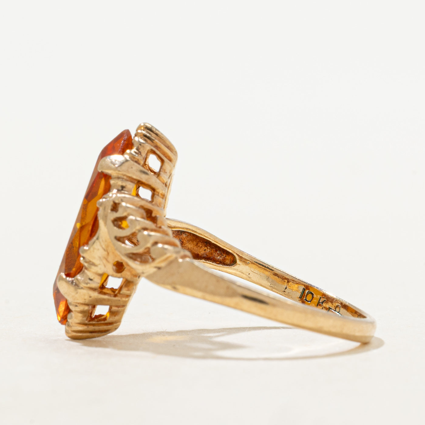 Marquise Cut Orange Sapphire Textured Bypass Ring | 2.54ct | SZ 6.25