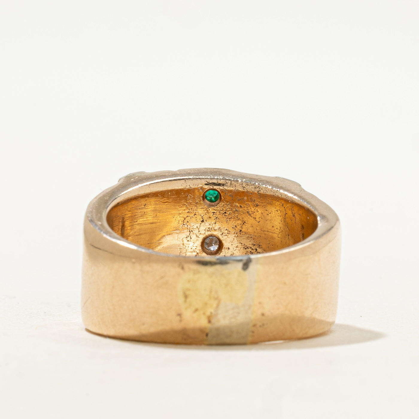 Synthetic Emerald & Natural Diamond Nuggety Cocktail Ring | 0.08ctw, 0.33ctw | SZ 10.25