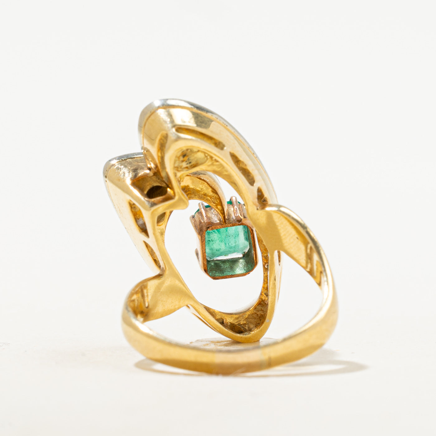 18k Emerald & Diamond Open Swirl Cocktail Ring | 0.70ct, 0.05ctw | SZ 6.25
