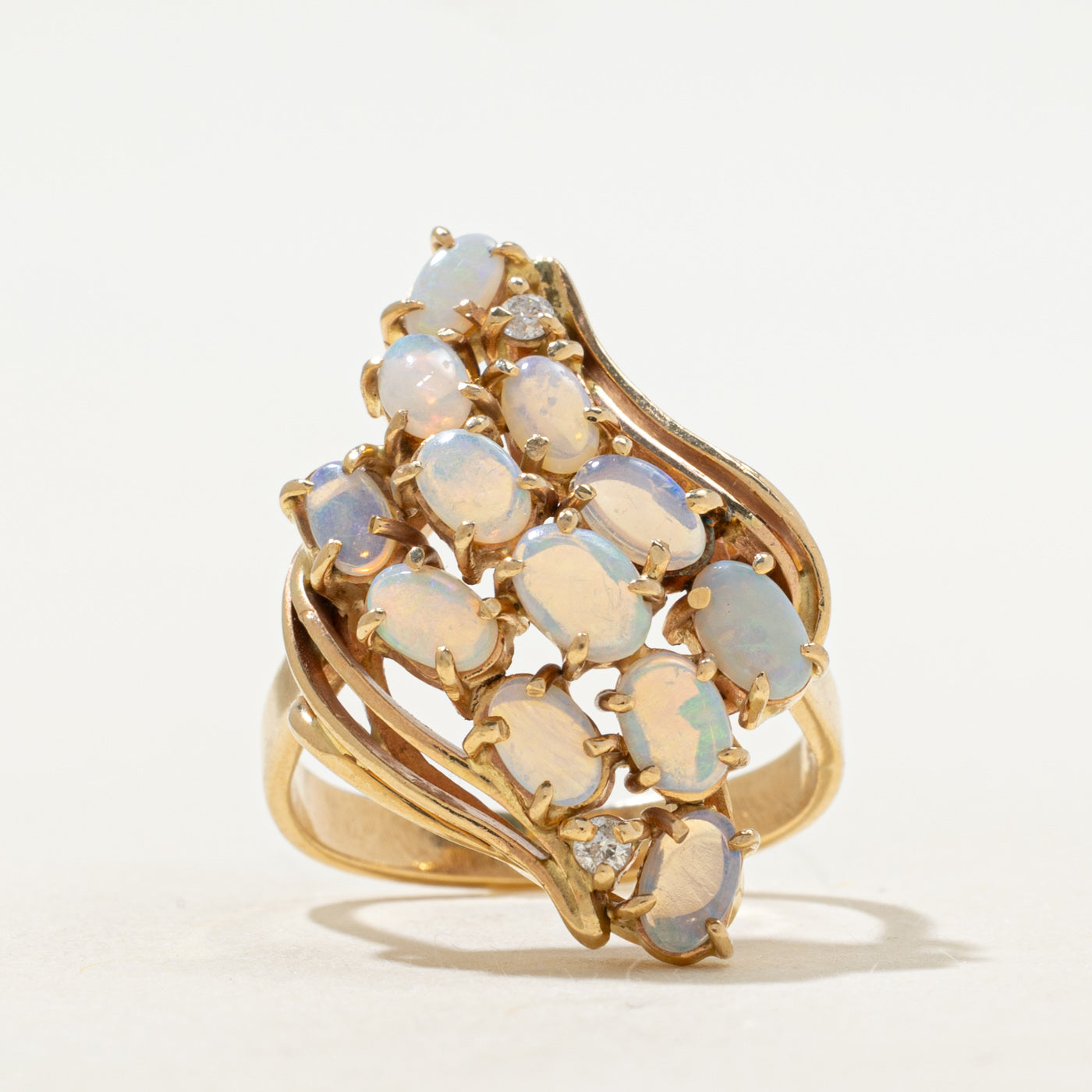 Opal & Diamond Waterfall Cocktail Ring | 0.95ctw, 0.04ct | SZ 3.75