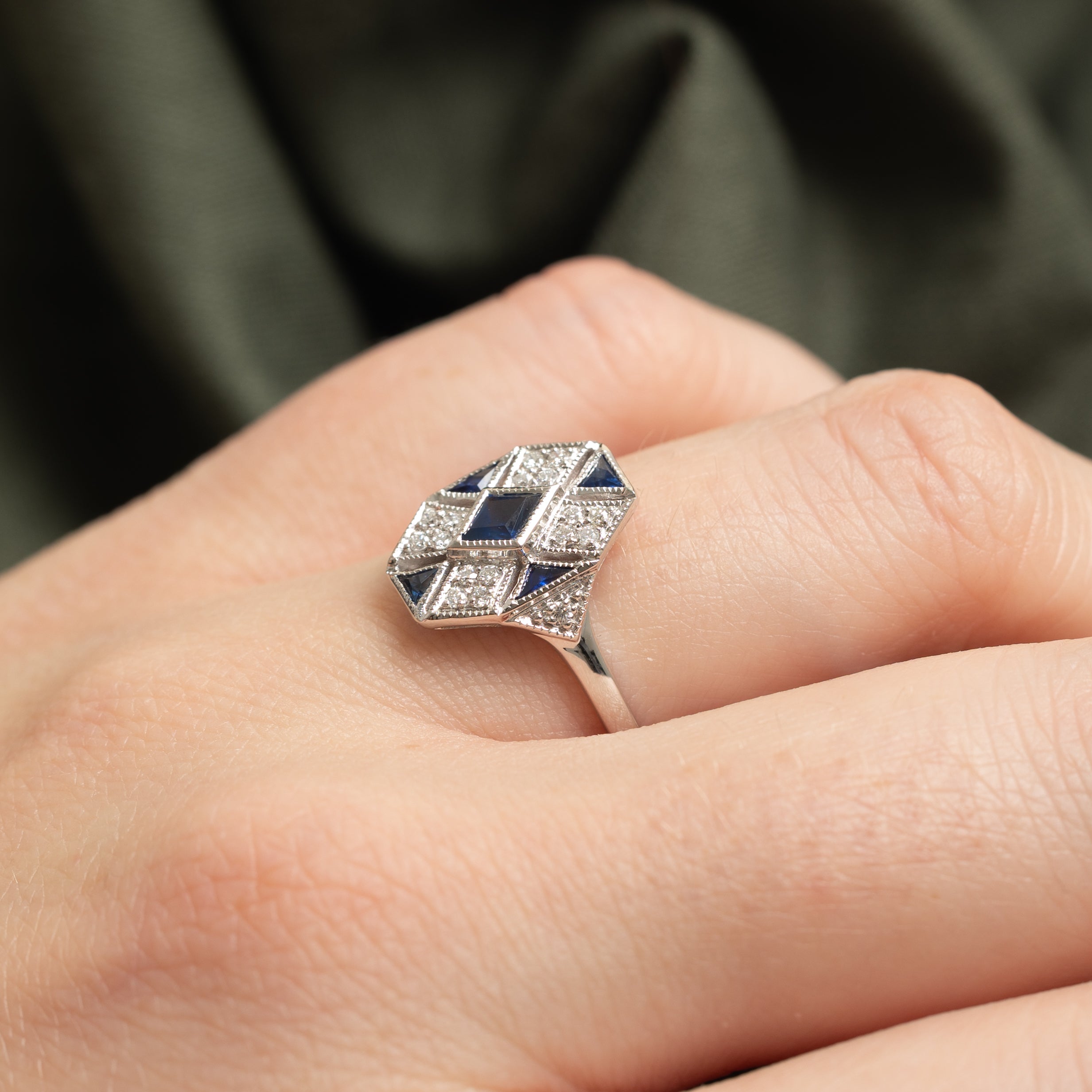 '100 Ways' Art Deco Inspired Diamond and Sapphire Ring | SZ 6.75