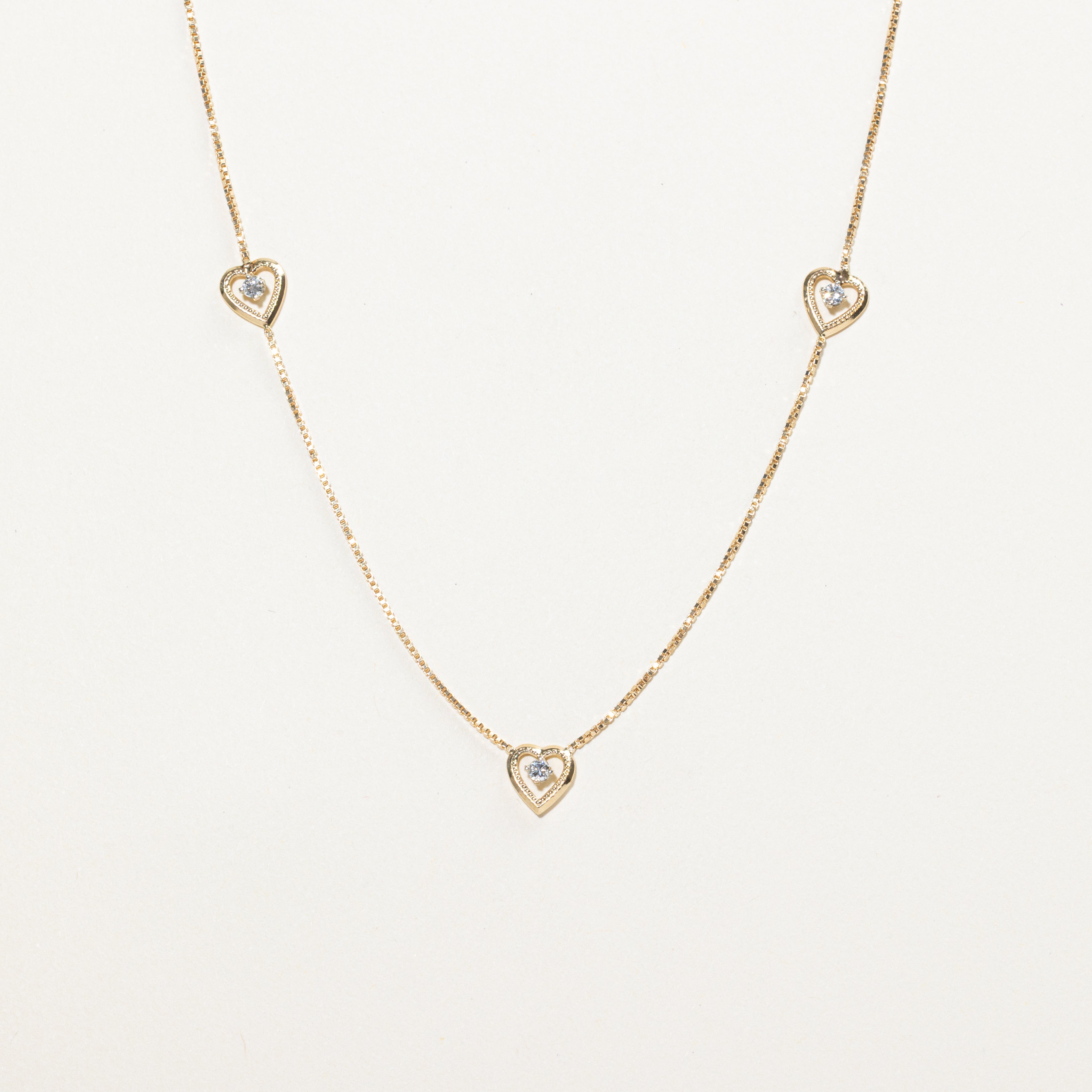 Yellow Gold Diamond Hearts Pendant Necklace | 0.12ctw | 18"