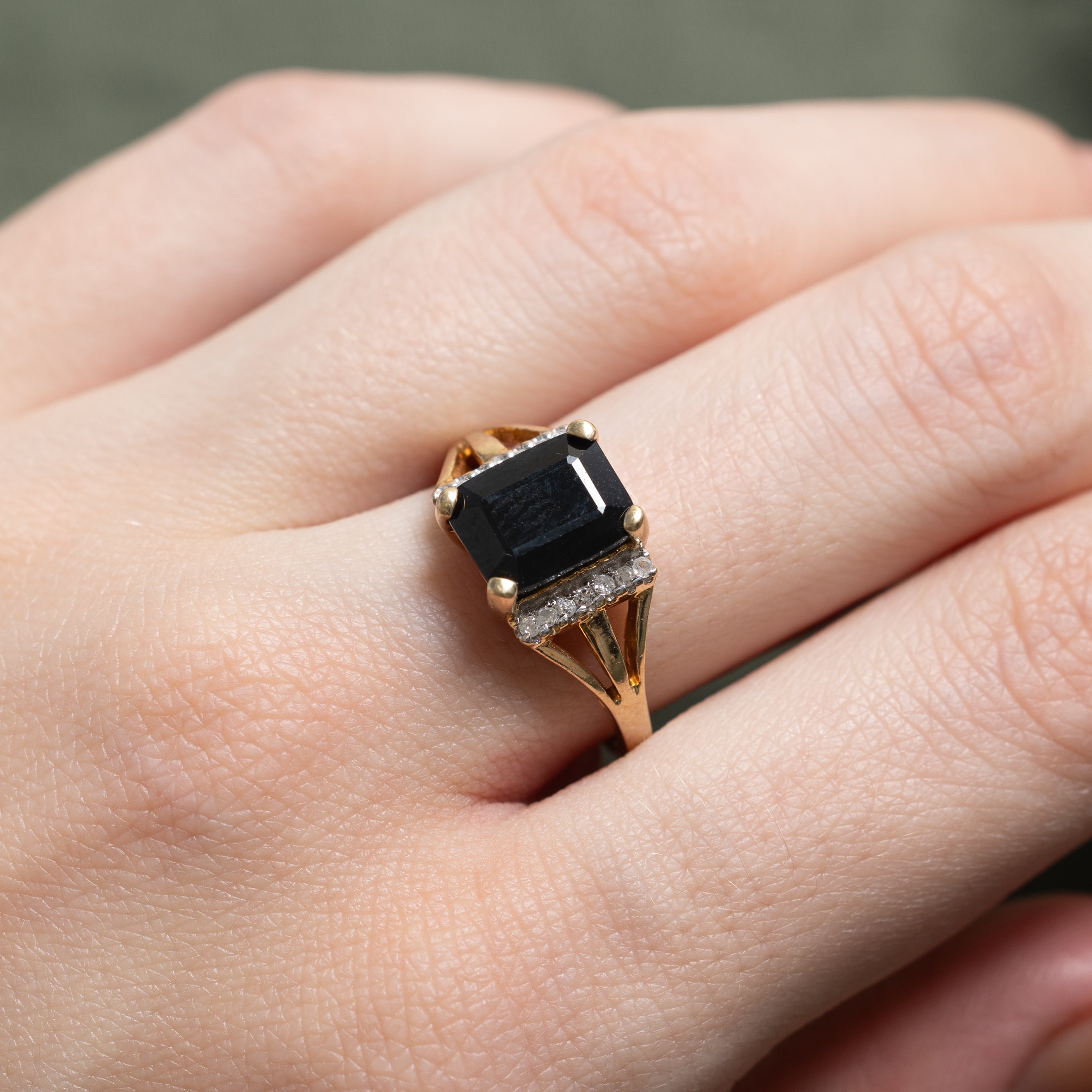 Onyx & Diamond Open Shank Ring | 0.07ctw | SZ 6.5