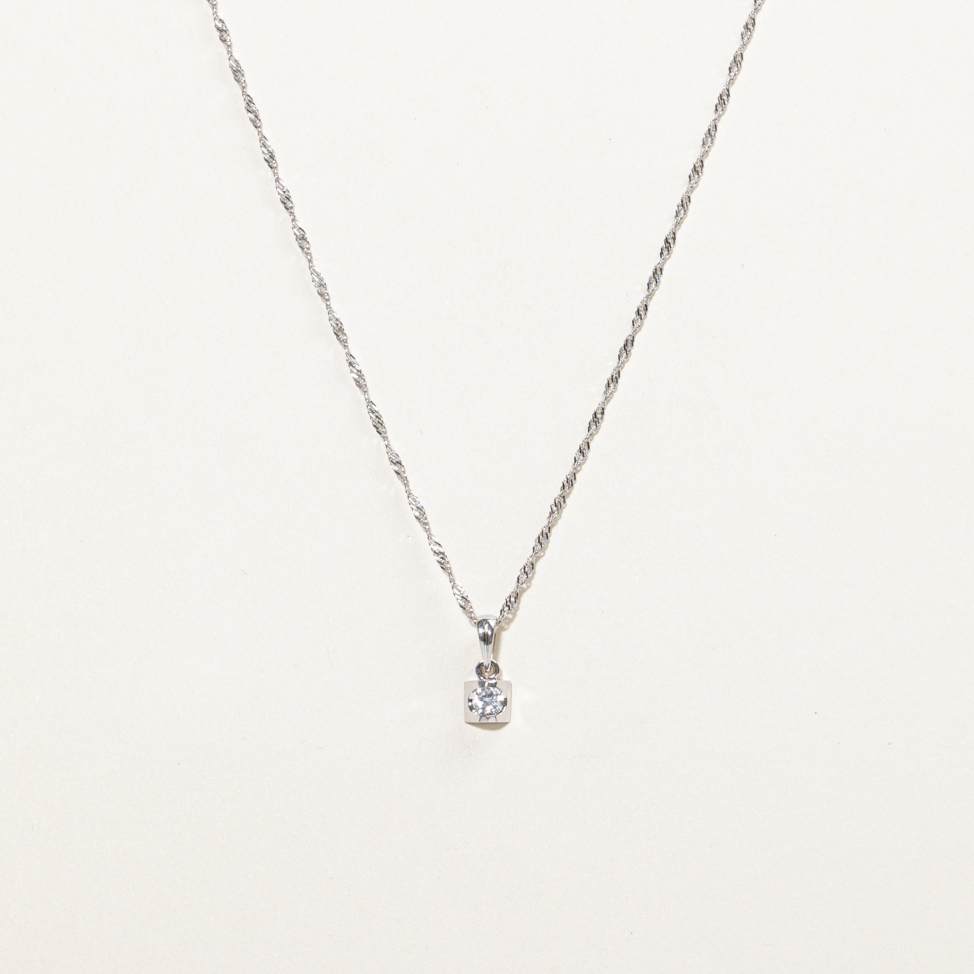 18k White Gold Solitaire Diamond Pendant Necklace | 0.12ct | 16"