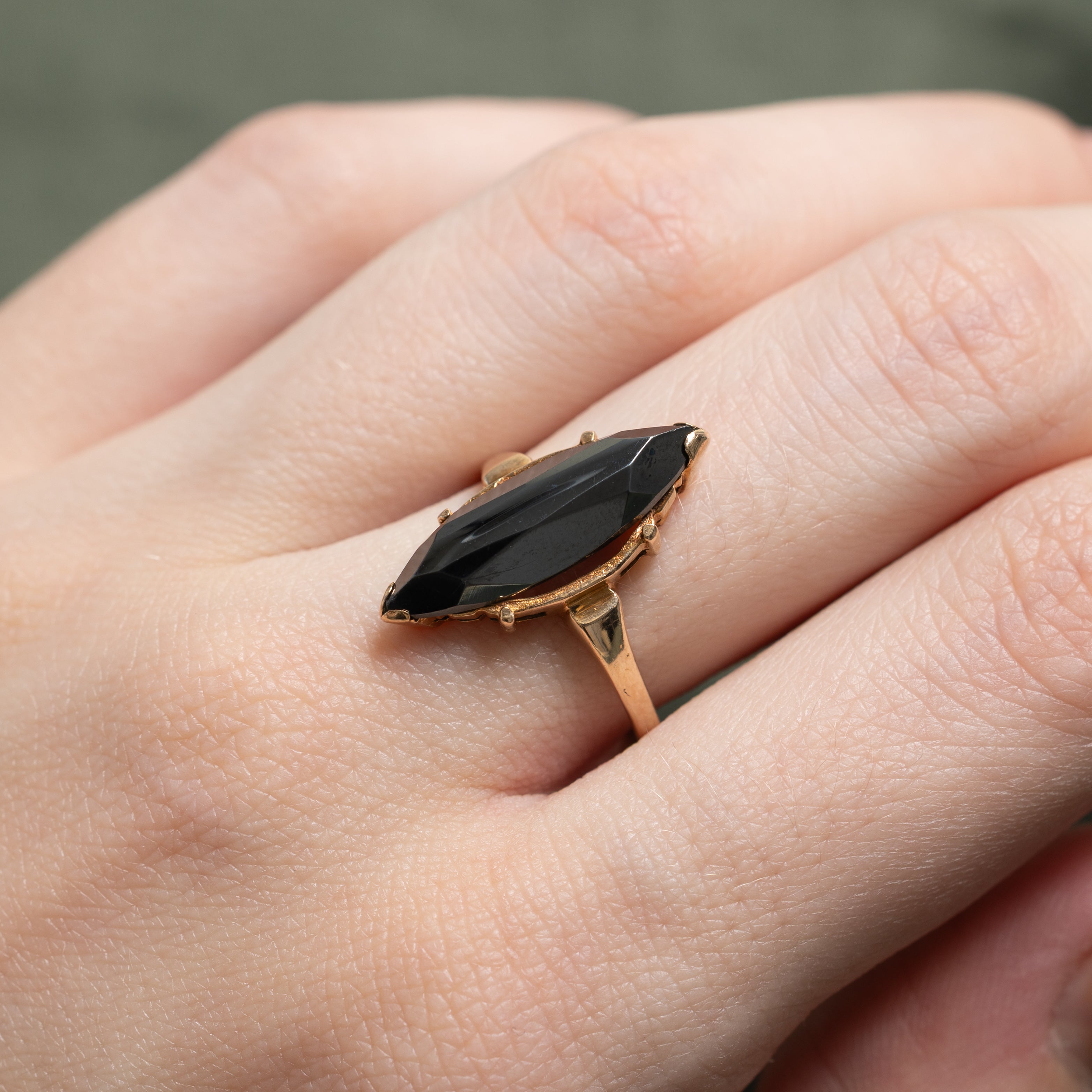 Rose Gold Hematite Navette Ring | SZ 7.25