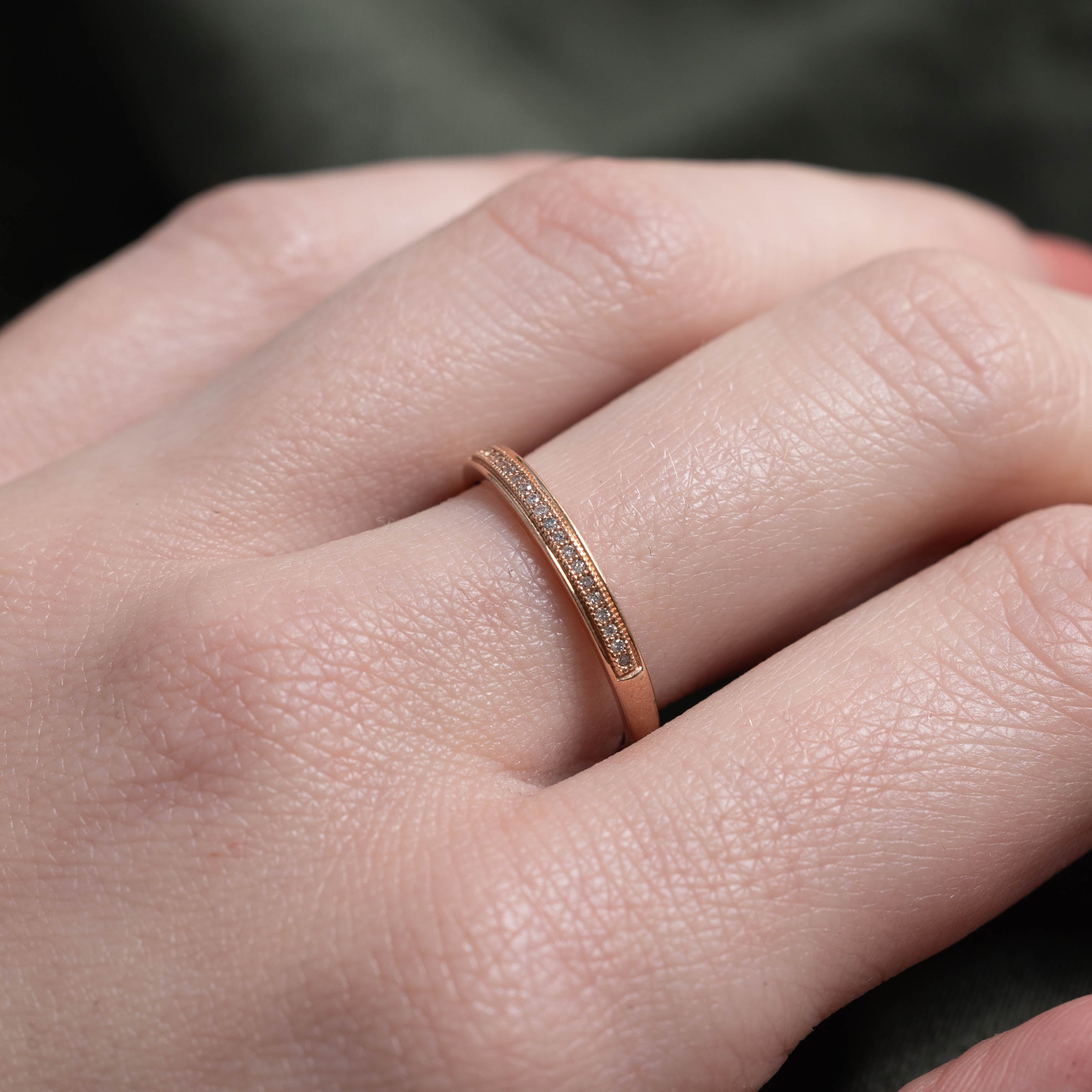 10k Rose Gold Semi Eternity Diamond Milgrain Band | SZ 6.75