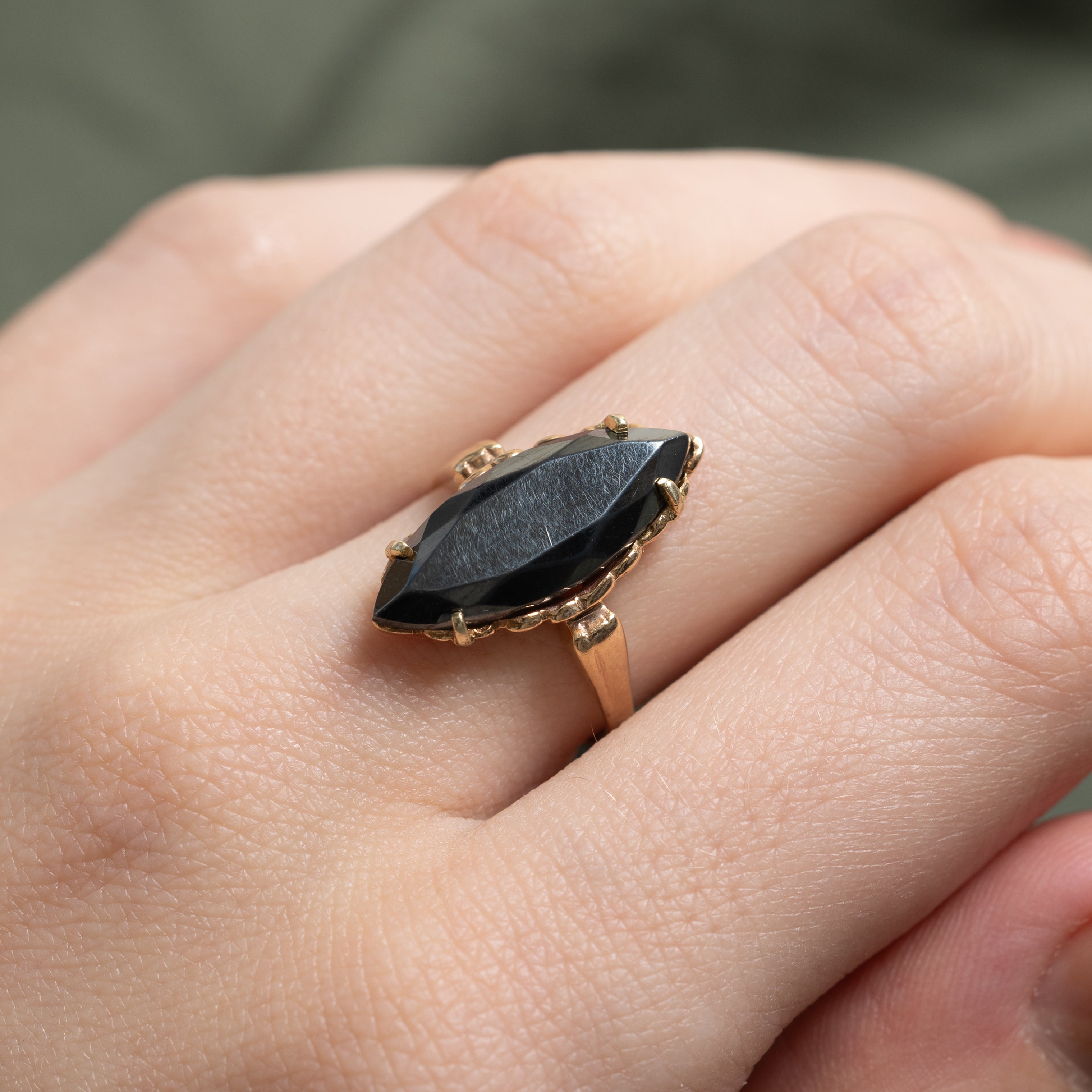 Hematite Grooved Navette Ring | SZ 6.25
