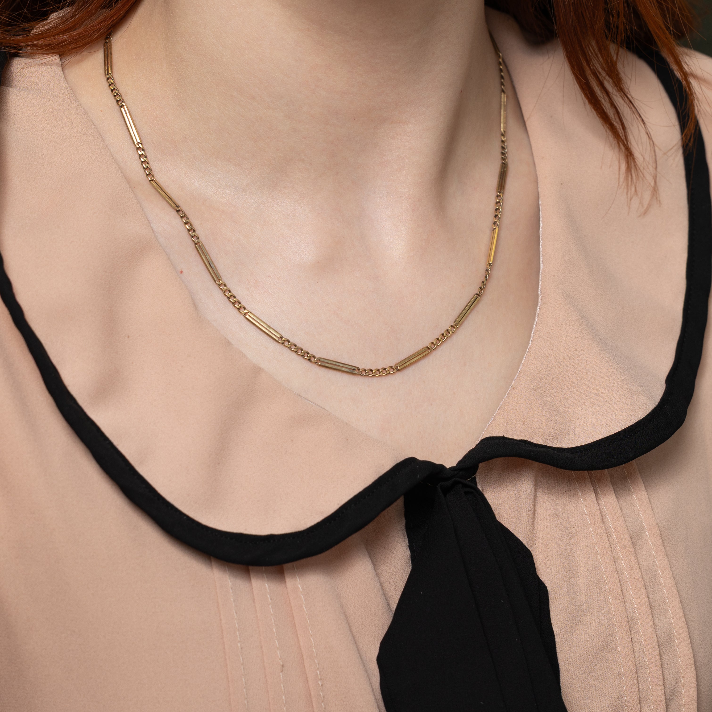 Vintage Dutch 14k Yellow Gold Bar Link Chain | 18"