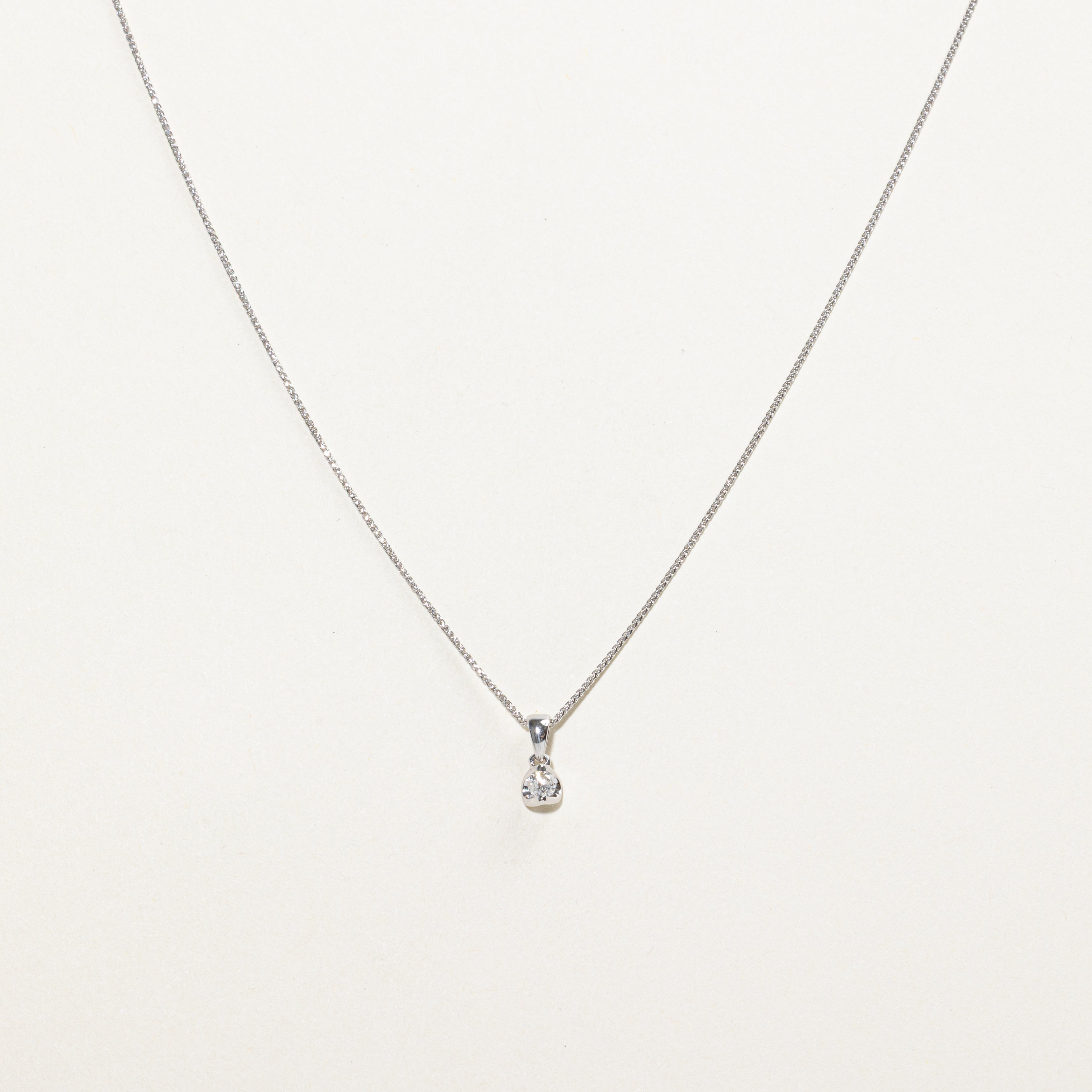 White Gold Solitaire Diamond Pendant Necklace | 0.10ct | 16"