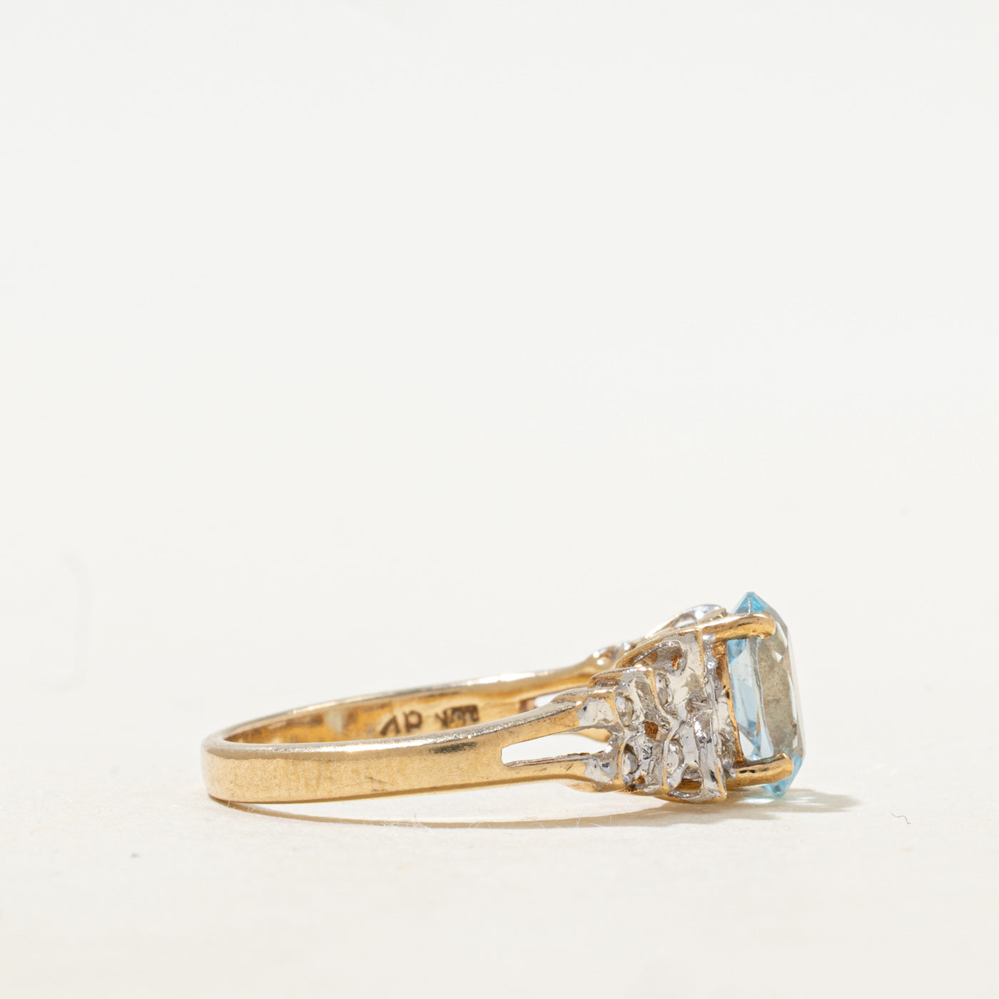 Blue Topaz & Diamond Leaf Accented Ring | 1.35ct, 0.02ctw | SZ 6