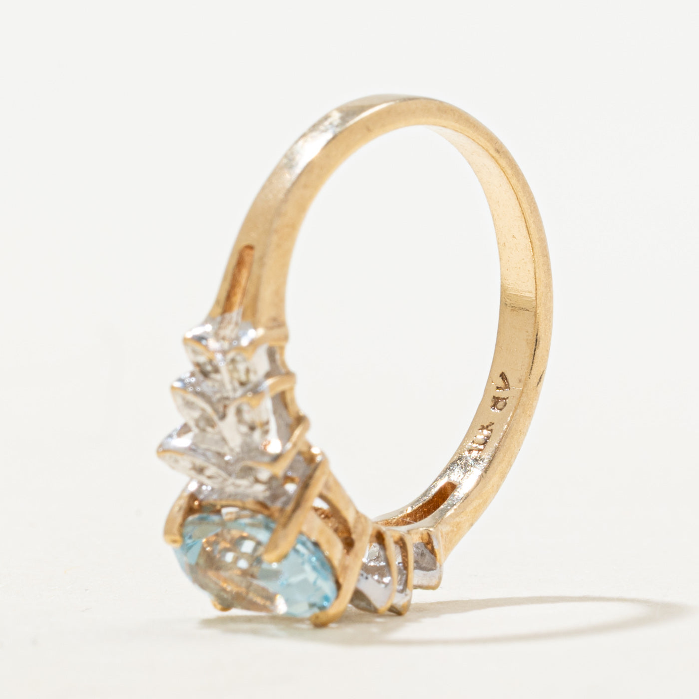 Blue Topaz & Diamond Leaf Accented Ring | 1.35ct, 0.02ctw | SZ 6