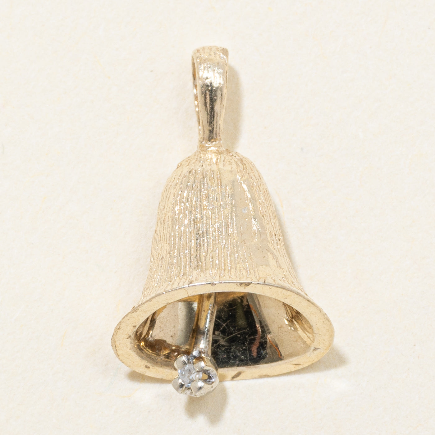 14k Diamond Textured Bell Pendant