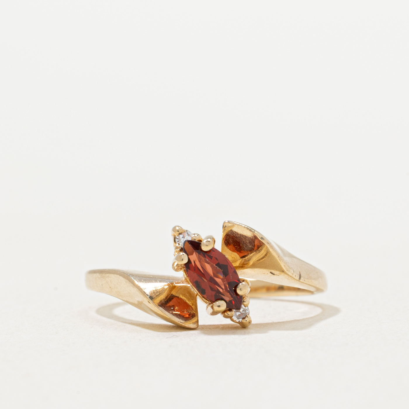 Marquise Cut Garnet & Diamond Bypass Ring | 0.21ct, 0.02ctw | SZ 4.5