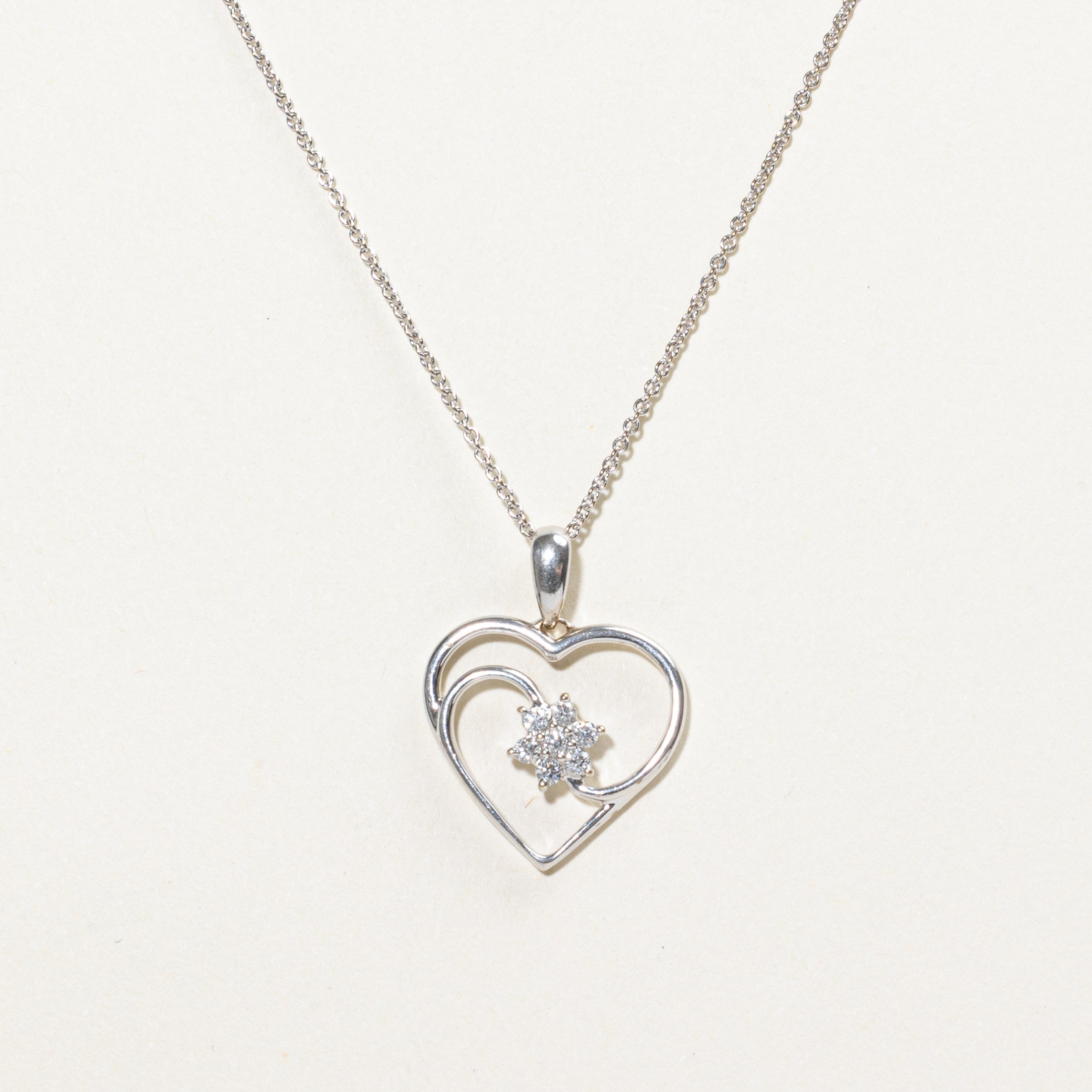 18k Diamond Cluster Heart Pendant Necklace | 0.15ctw | 16"