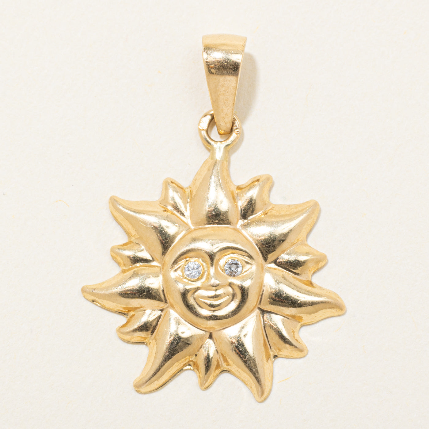 18k Yellow Gold Diamond Sun Face Pendant