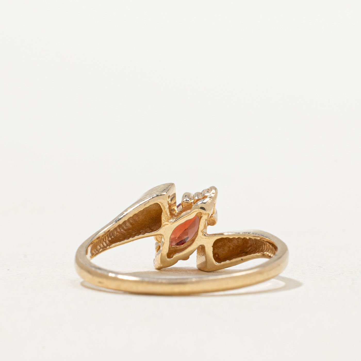 Marquise Cut Garnet & Diamond Bypass Ring | 0.21ct, 0.02ctw | SZ 4.5
