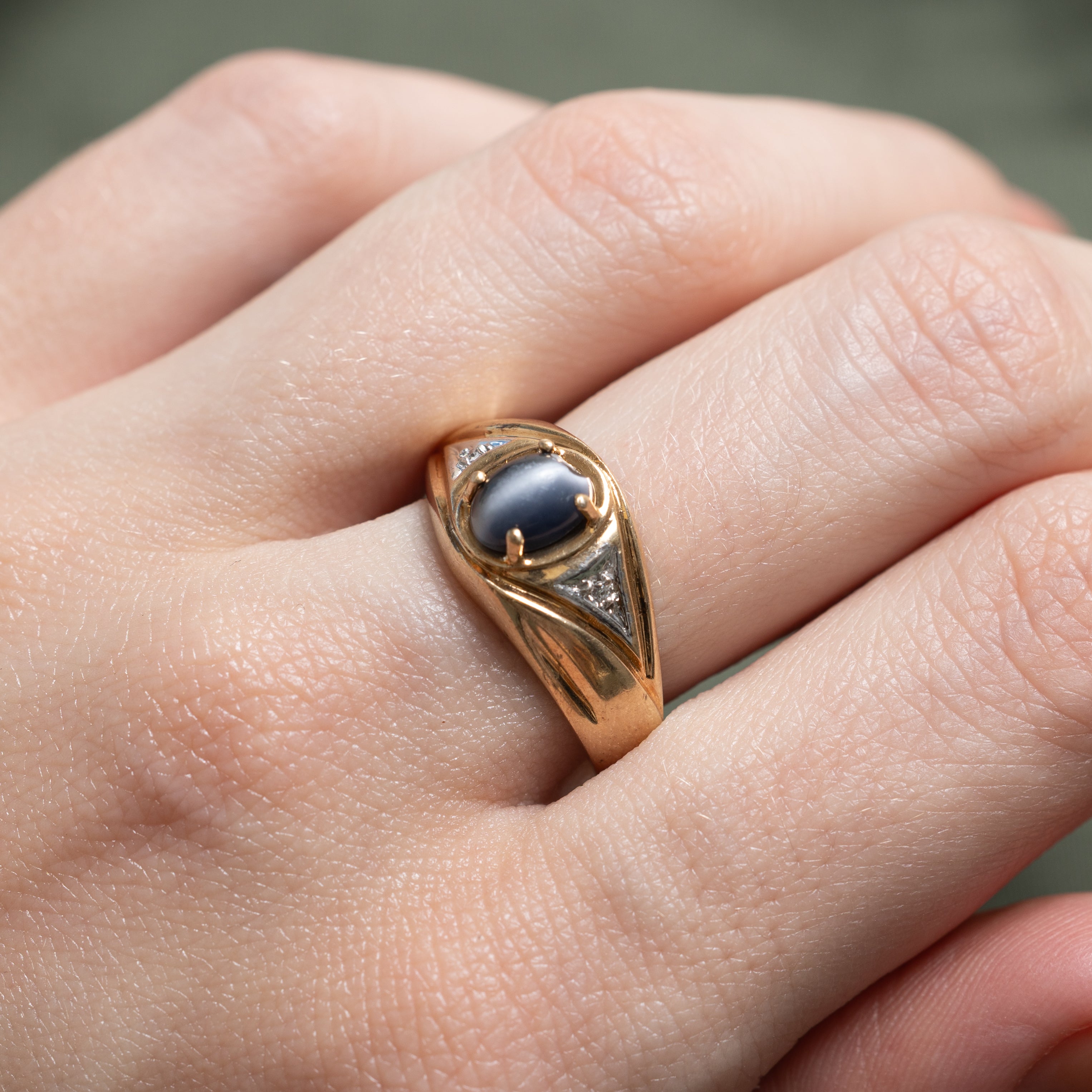 Cat's Eye & Diamond Accented Ring | 0.006ct | SZ 10