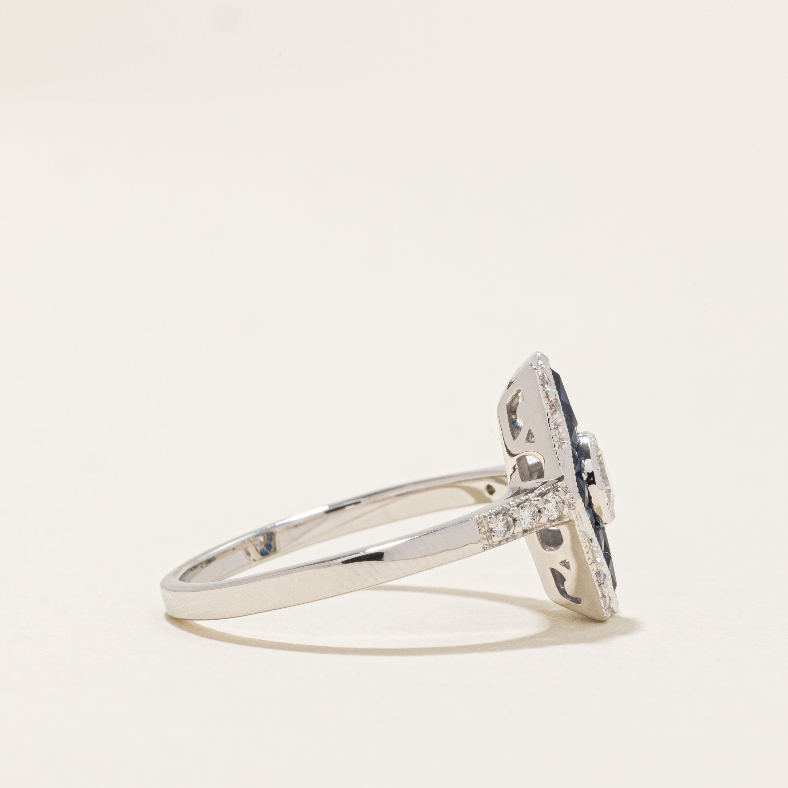 '100 Ways' Art Deco Inspired Diamond & Sapphire Ring | 0.61ctw | SZ 6.75