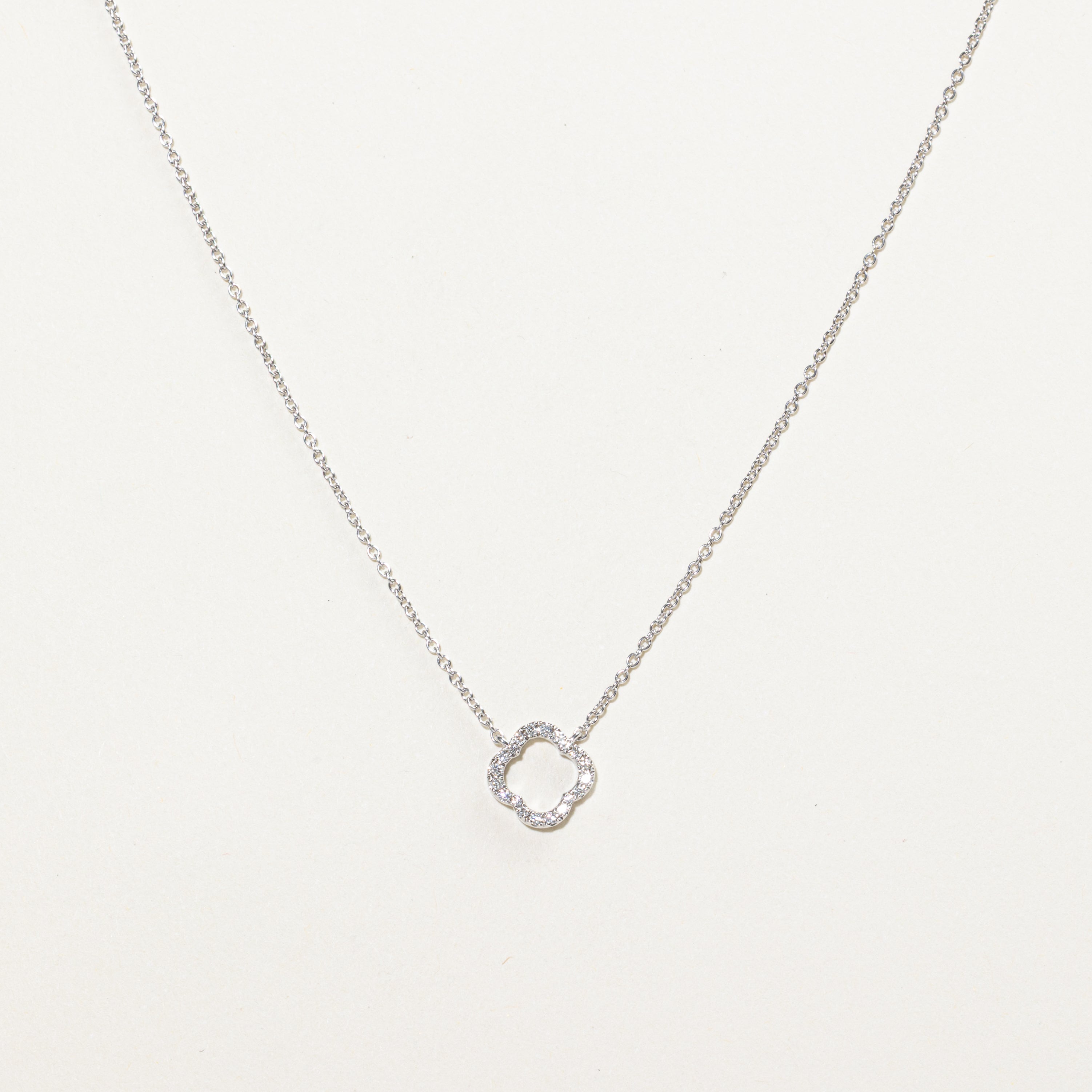 18k White Gold Diamond Clover Pendant Necklace | 0.10ctw | 18"