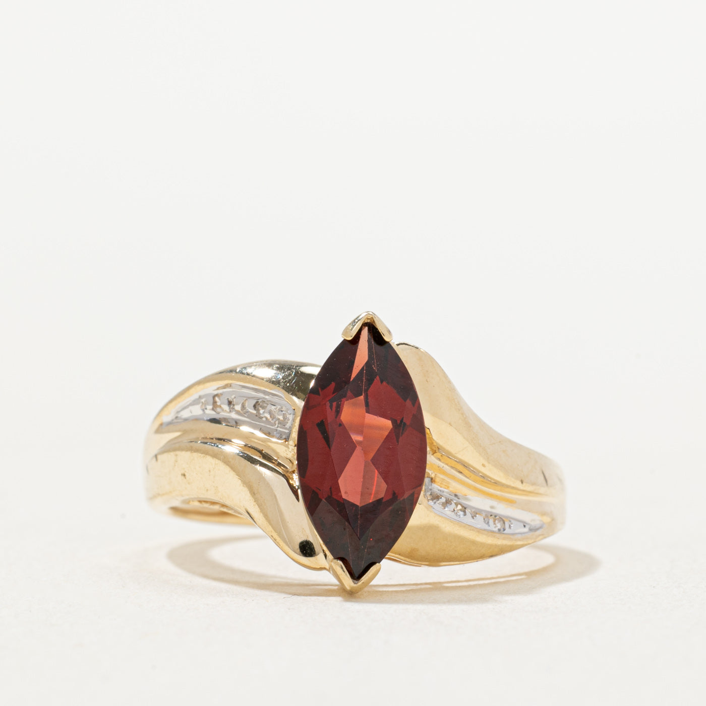 Marquise Cut Garnet & Diamond Ring | 1.70ct, 0.02ctw | SZ 8