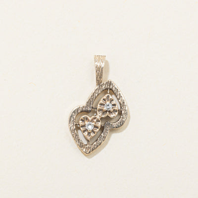 10k Diamond Textured Two Heart Pendant