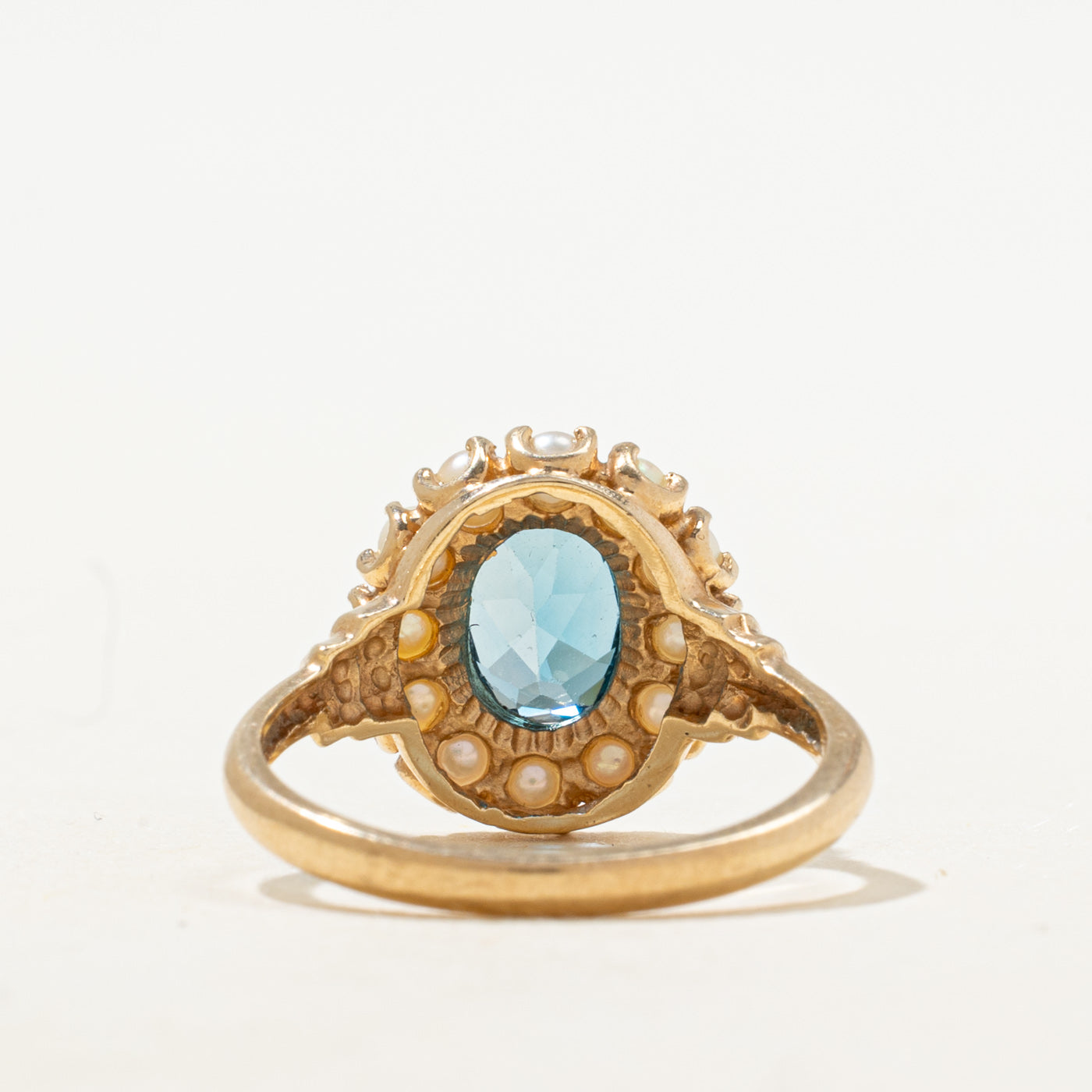 Blue Topaz & Cultured Pearl Halo Ring | 1.31ct | SZ 7.75