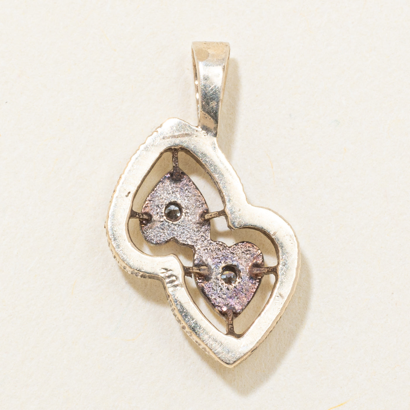 10k Diamond Textured Two Heart Pendant