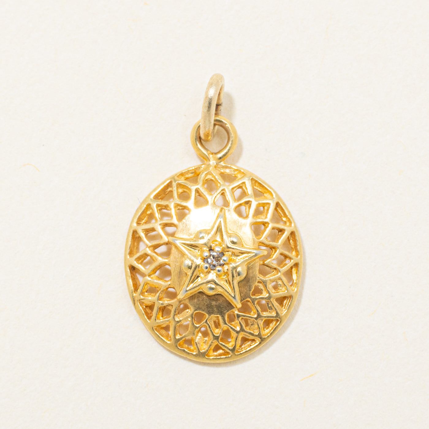 14k Yellow Gold Diamond Star Lattice Charm
