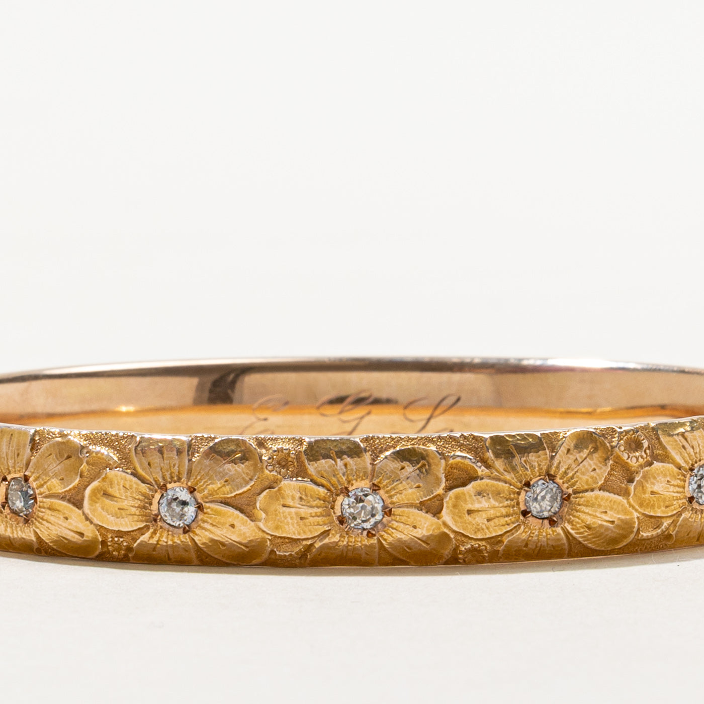 Old Mine Cut Diamond Flower Engraved Cuff | 0.62ctw | 8"