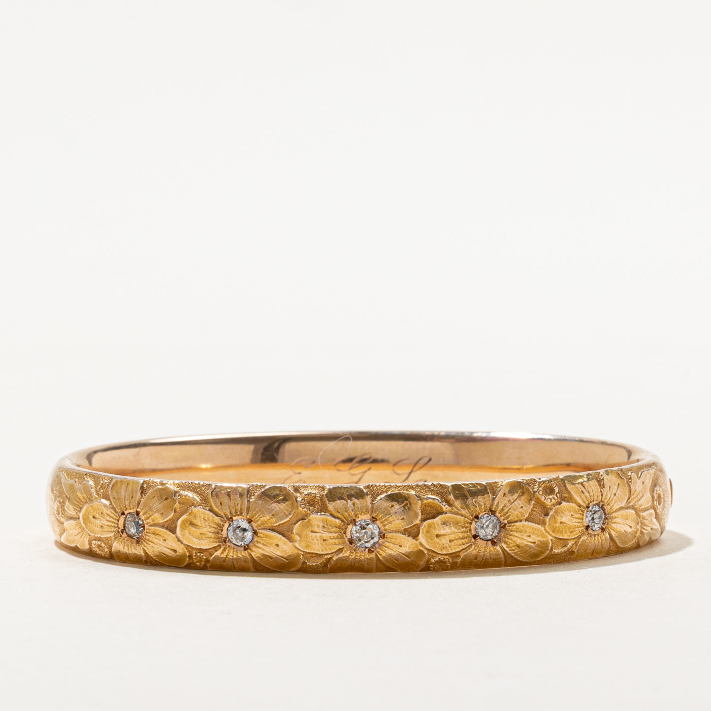 Old Mine Cut Diamond Flower Engraved Cuff | 0.62ctw | 8"