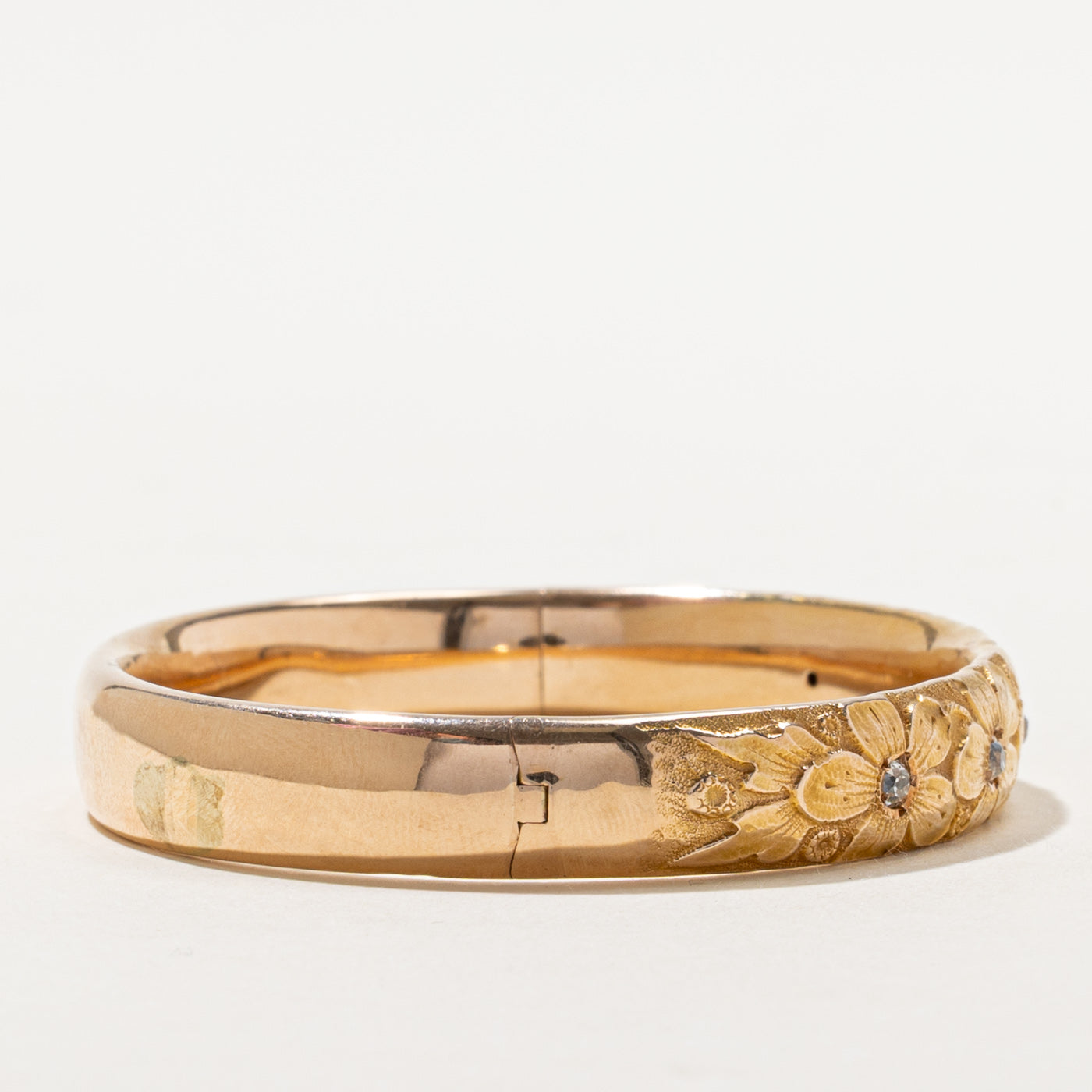 Old Mine Cut Diamond Flower Engraved Cuff | 0.62ctw | 8"