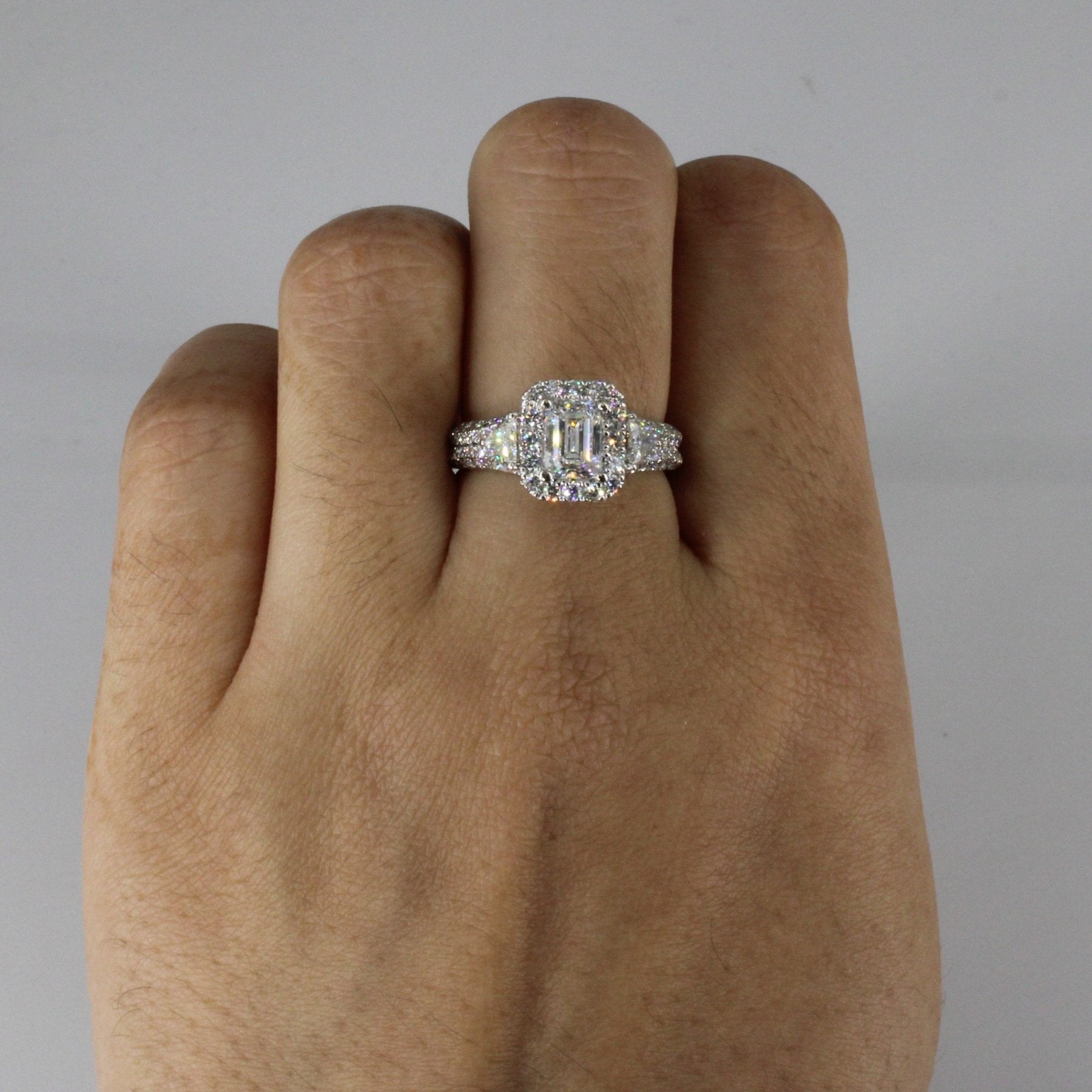 Vera Wang' Emerald Cut Diamond Halo Engagement Ring SZ