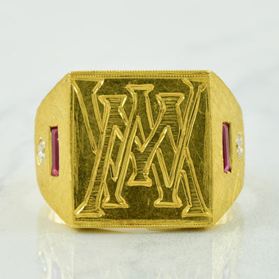'WM' Synthetic Ruby & Diamond Ring | 0.24ctw, 0.10ctw | SZ 8.5 |