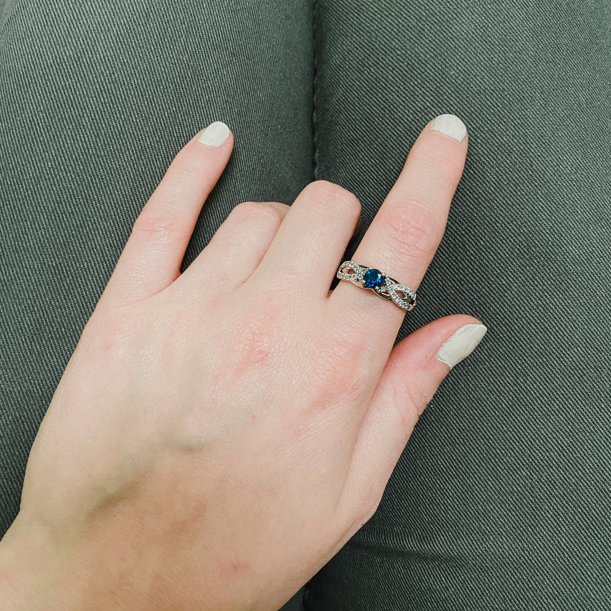 Twisted Band Blue Zircon & Diamond Ring | 0.18ctw, 0.82ct | SZ 9 |