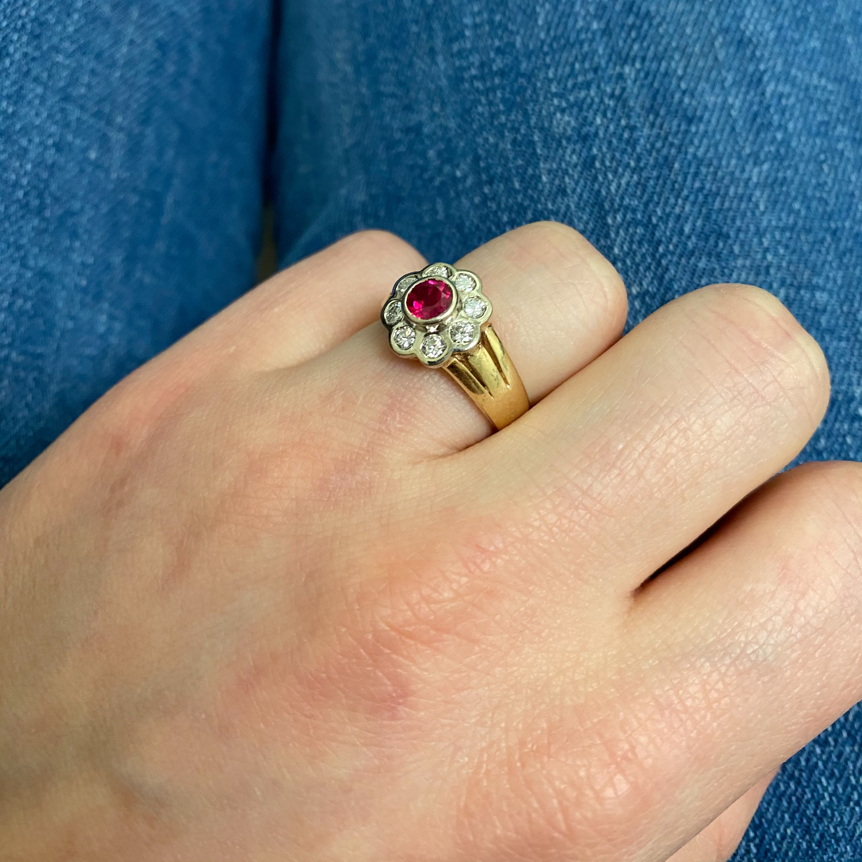 Bezel Set Floral Ruby Ring | 0.40ctw, 0.50ct | SZ 6 |