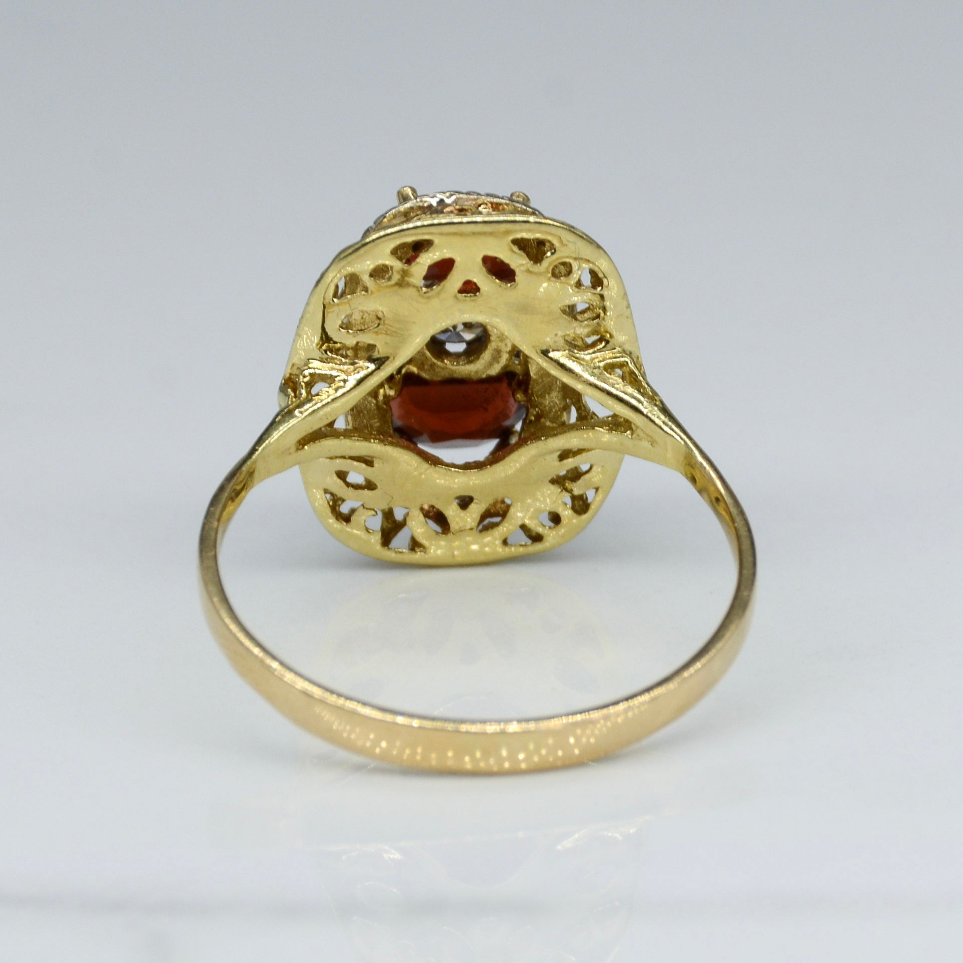 Art Deco Half Moon Cut Diamond & Garnet Ring | 0.10ct, 0.88ctw | SZ 8.75 |