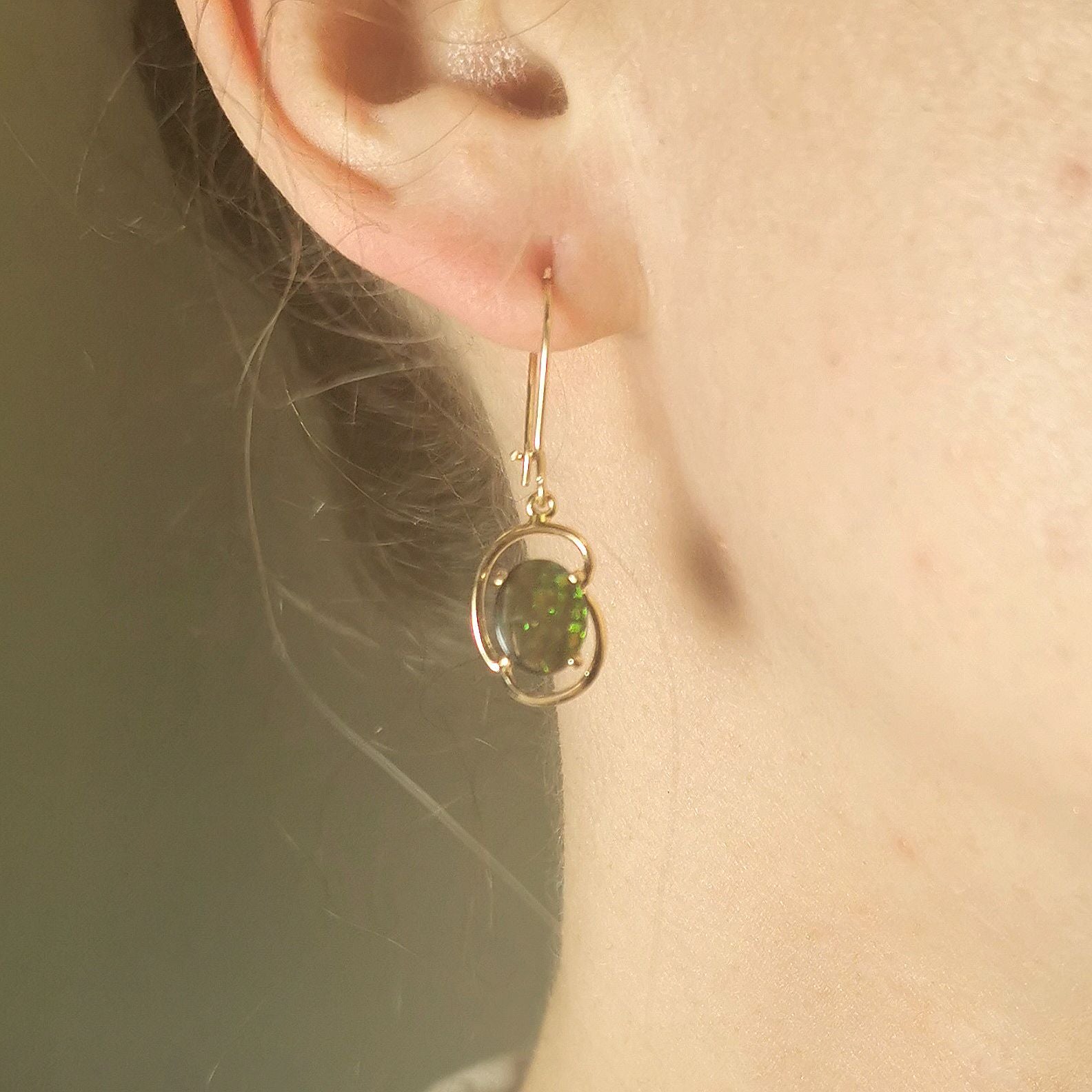 Oval Ammolite Abstract Drop Earrings | 2.20ctw |