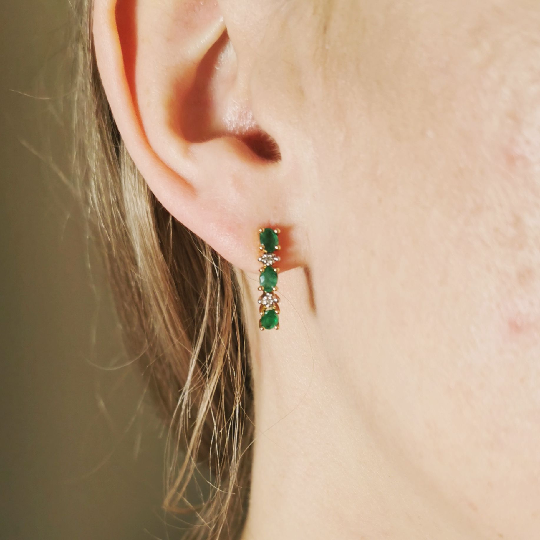 Oval Emeralds & Diamond Earrings | 0.75ctw, 0.02ctw |