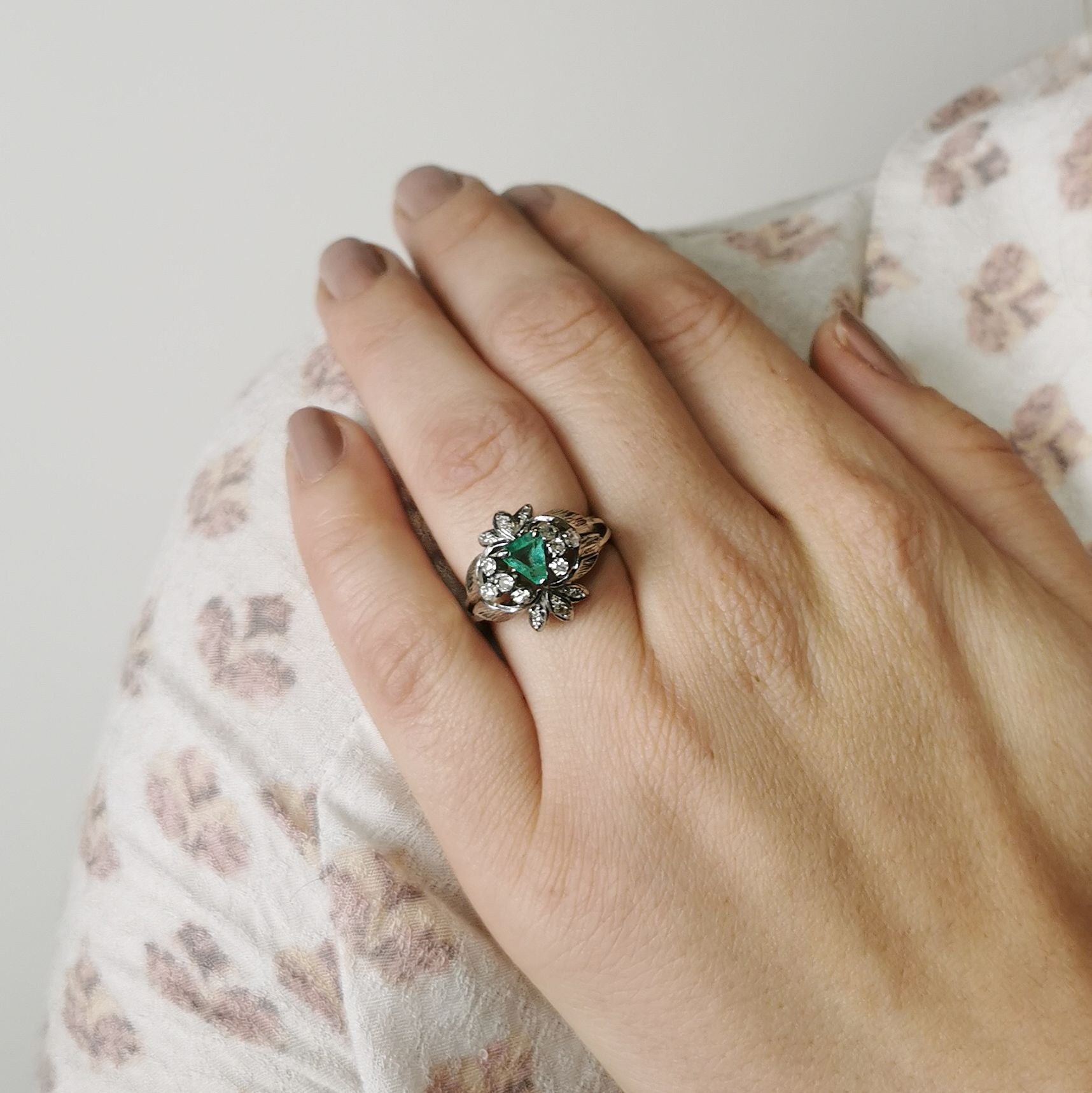 Art Deco Era Trillion Emerald Cocktail Ring | 0.30ctw, 0.30ct | SZ 8 |