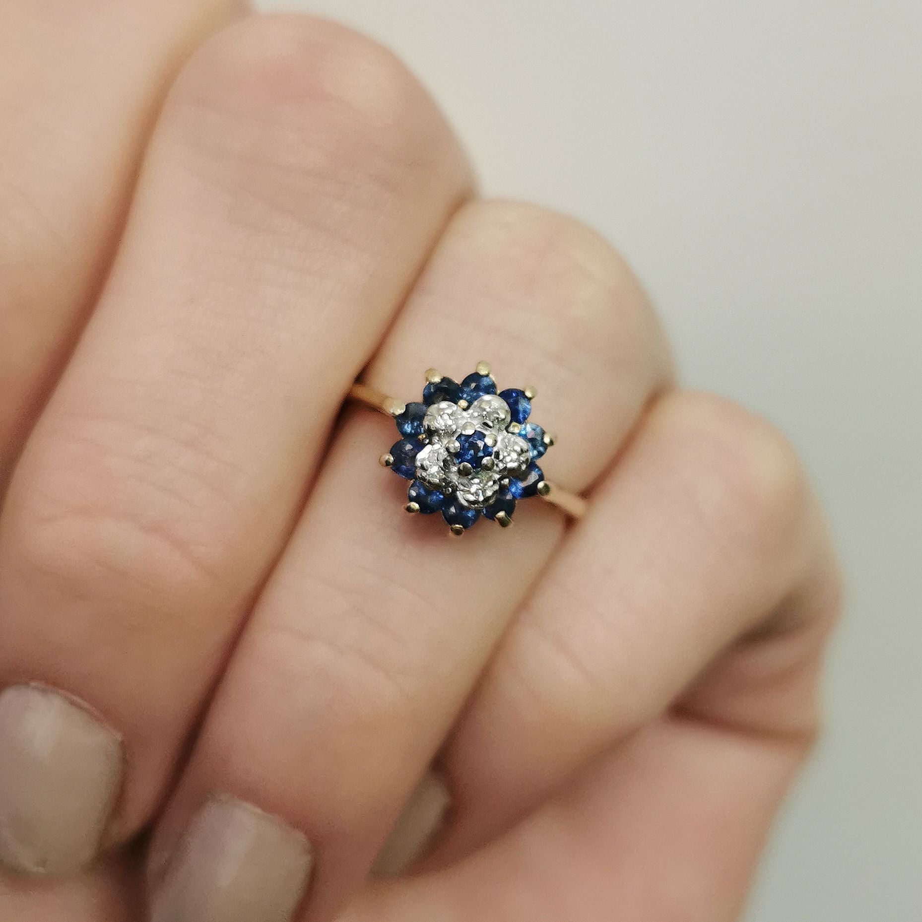 Blue Sapphire & Diamond Halo Ring | 0.01ctw, 0.65ctw | SZ 5.5 |