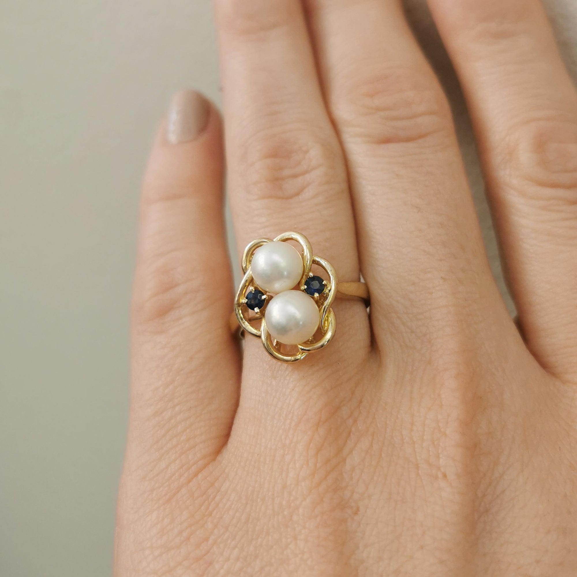 Double Sapphire & Pearl Ring | 0.20ctw, 3.80ctw | SZ 8 |