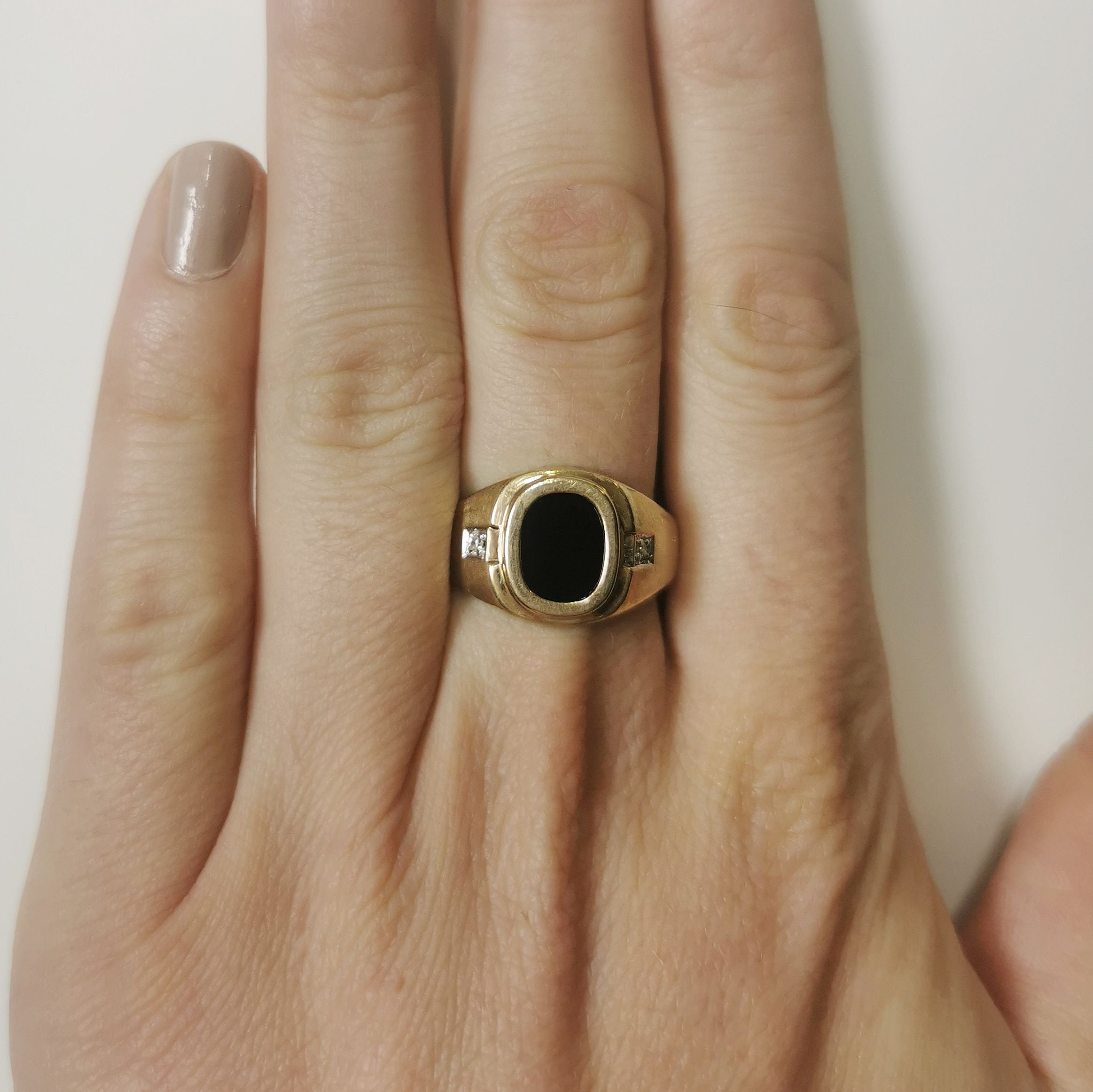 Black Onyx & Diamond Signet Ring | 1.20ct, 0.02ctw | SZ 10.5 |