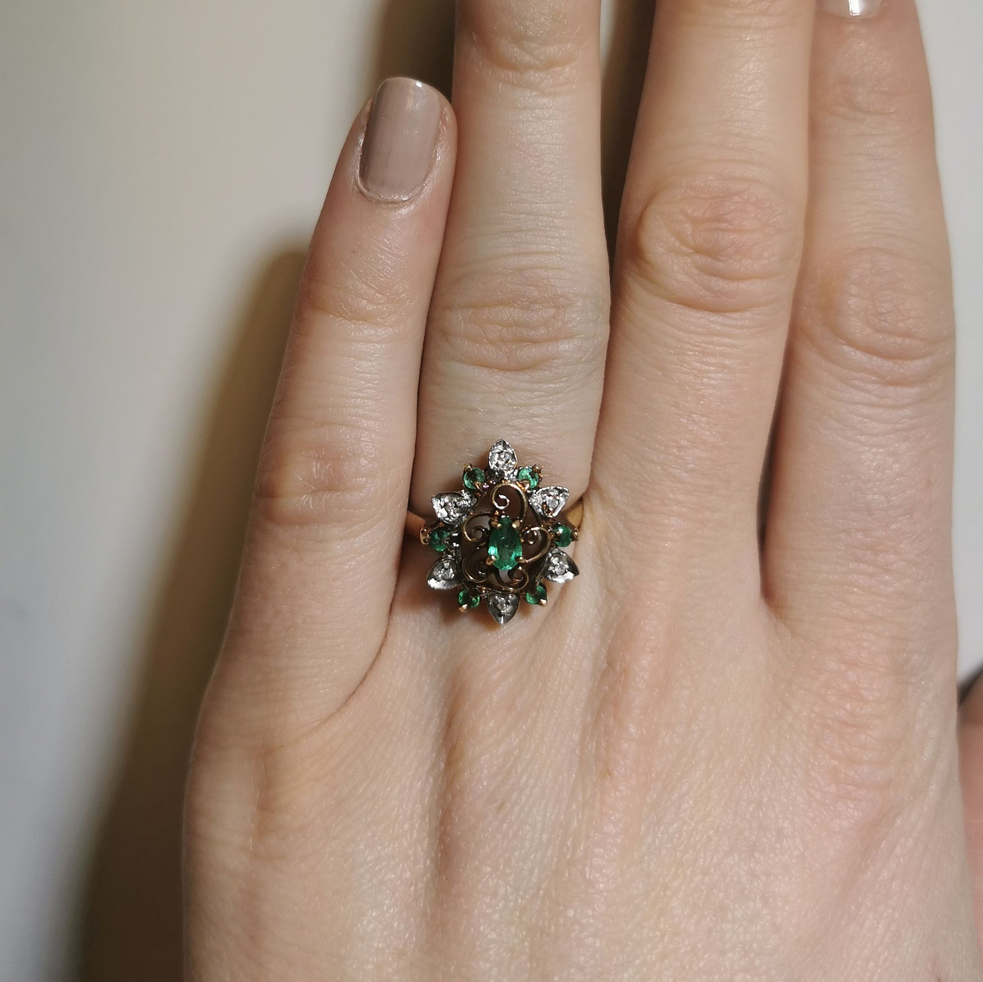 Emerald & Diamond Filigree Ring | 0.02ctw, 0.40ctw | SZ 7 |