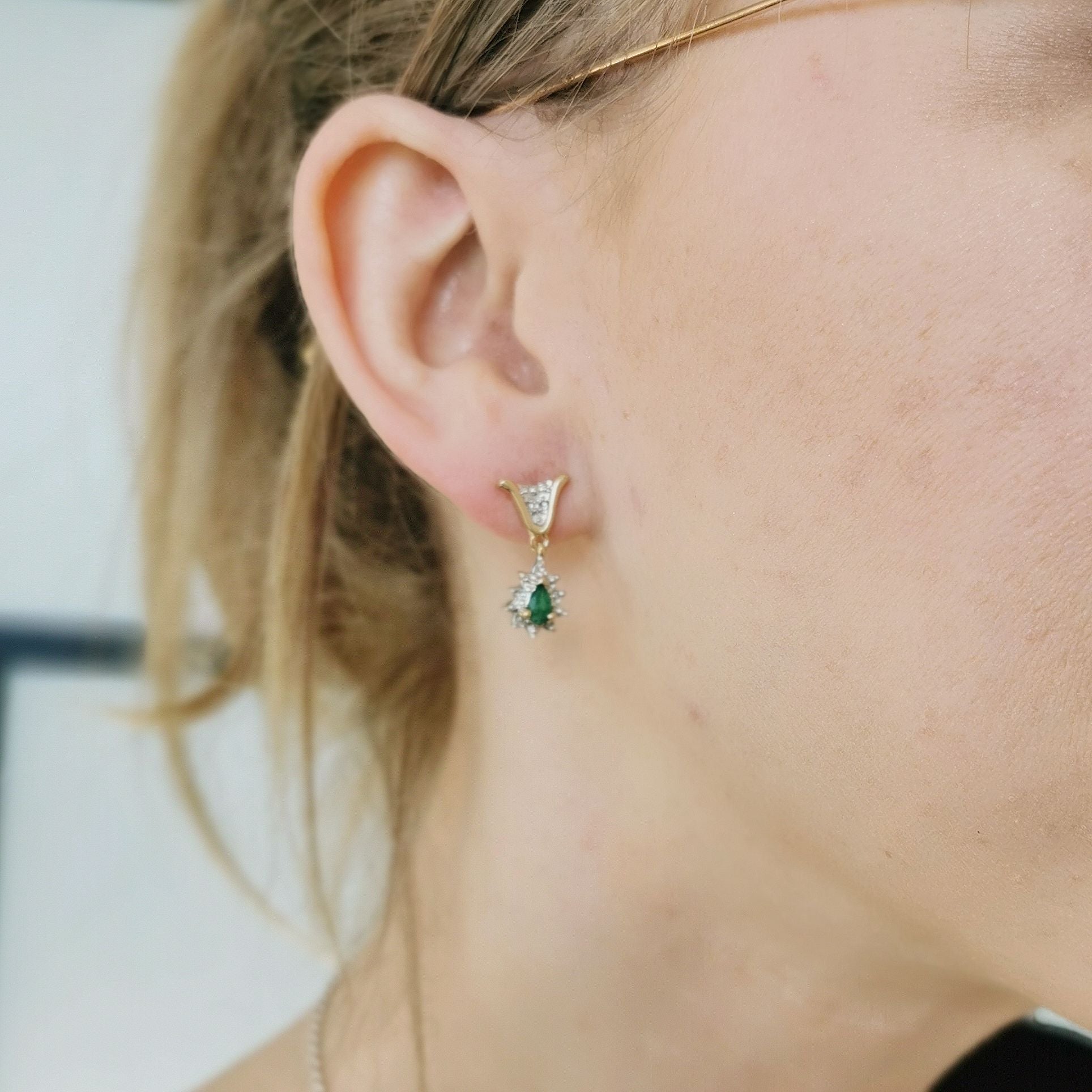 Diamond & Emerald Drop Stud Earrings | 0.06ctw, 0.30ctw |