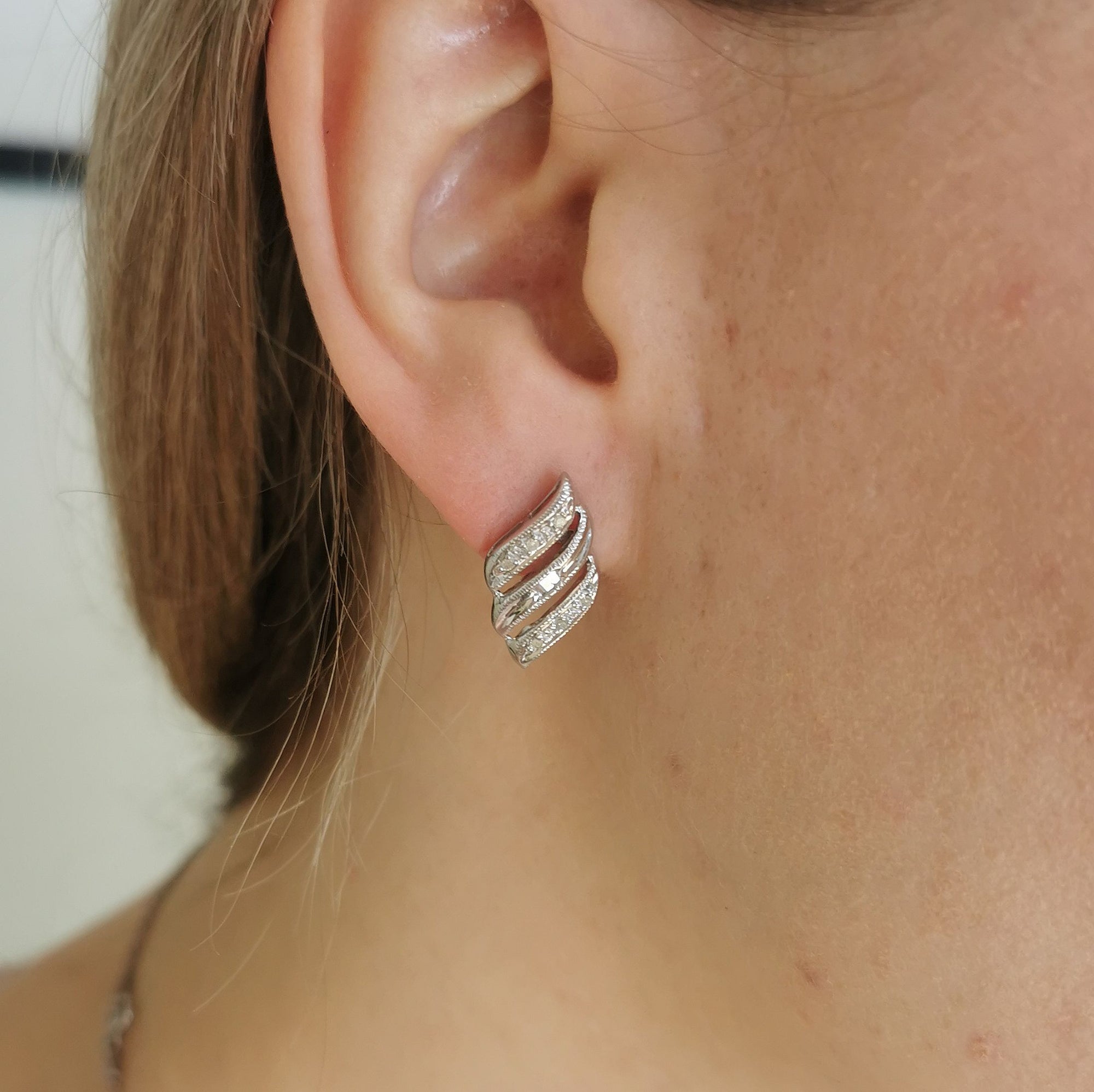 Diamond Milgrain Textured Stud Earrings | 0.06ctw |