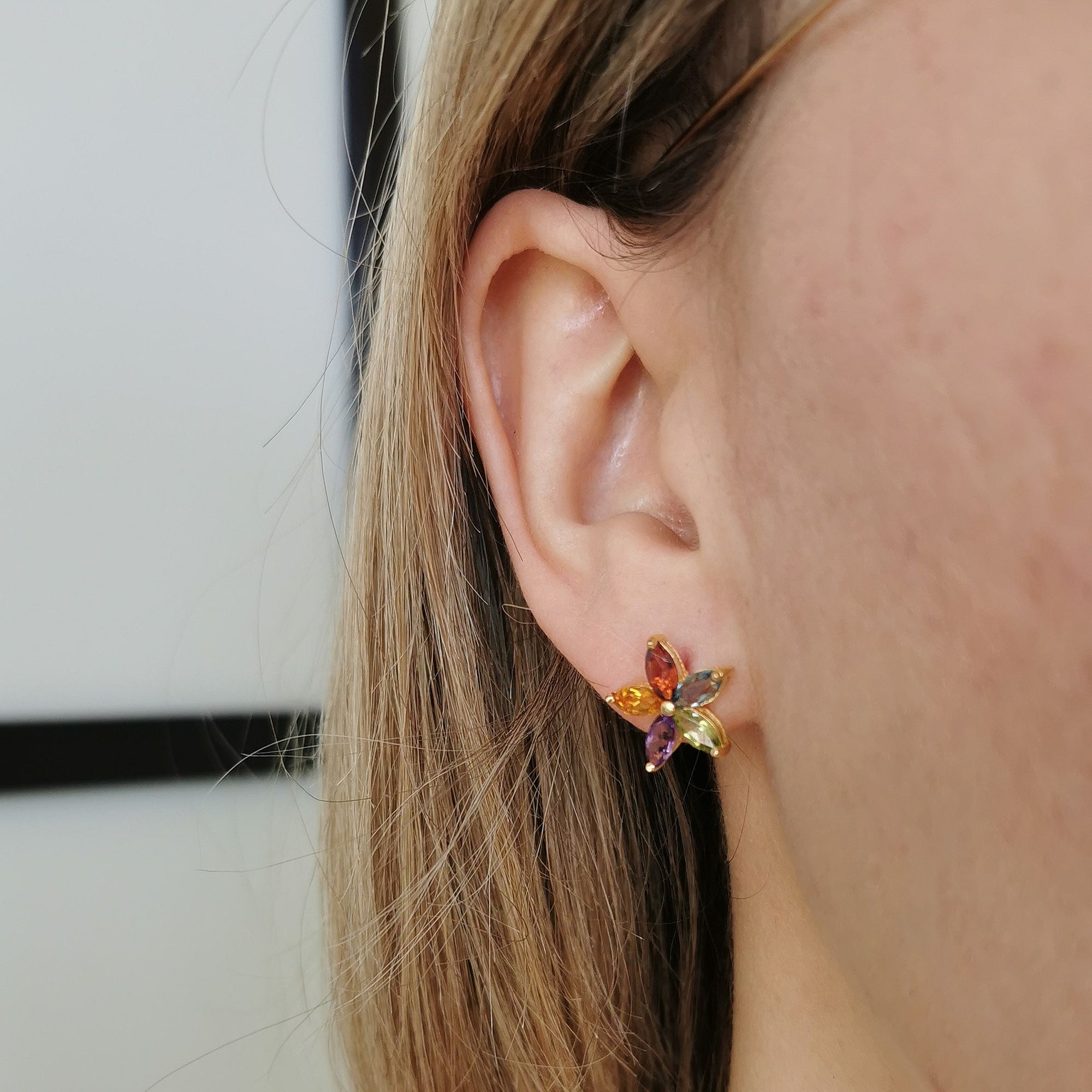 Multi Gem Flower Stud Earrings | 1.30ctw |