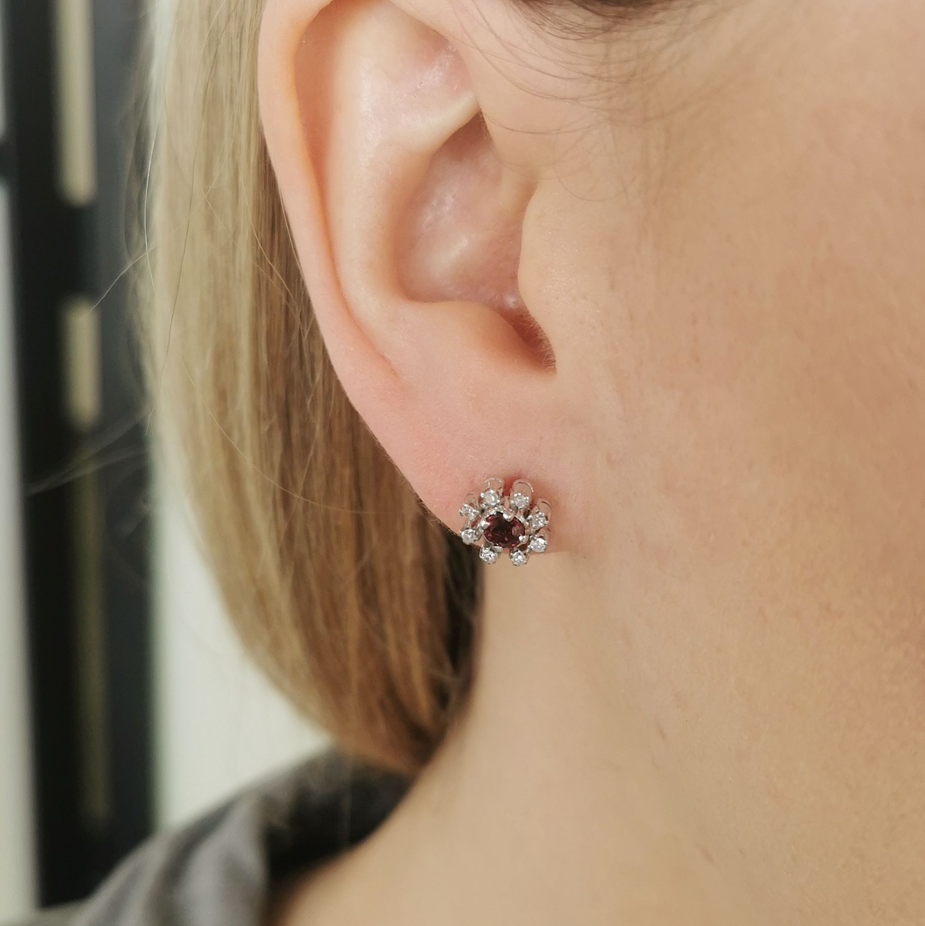 Ruby & Diamond Halo Stud Earrings | 0.50ctw, 0.12ctw |