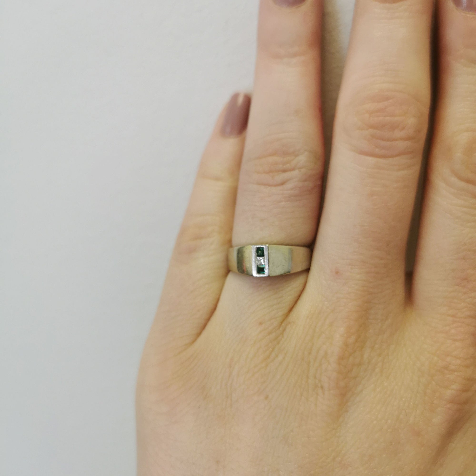 Three Stone Emerald & Diamond Ring | 0.04ctw, 0.02ct | SZ 6 |