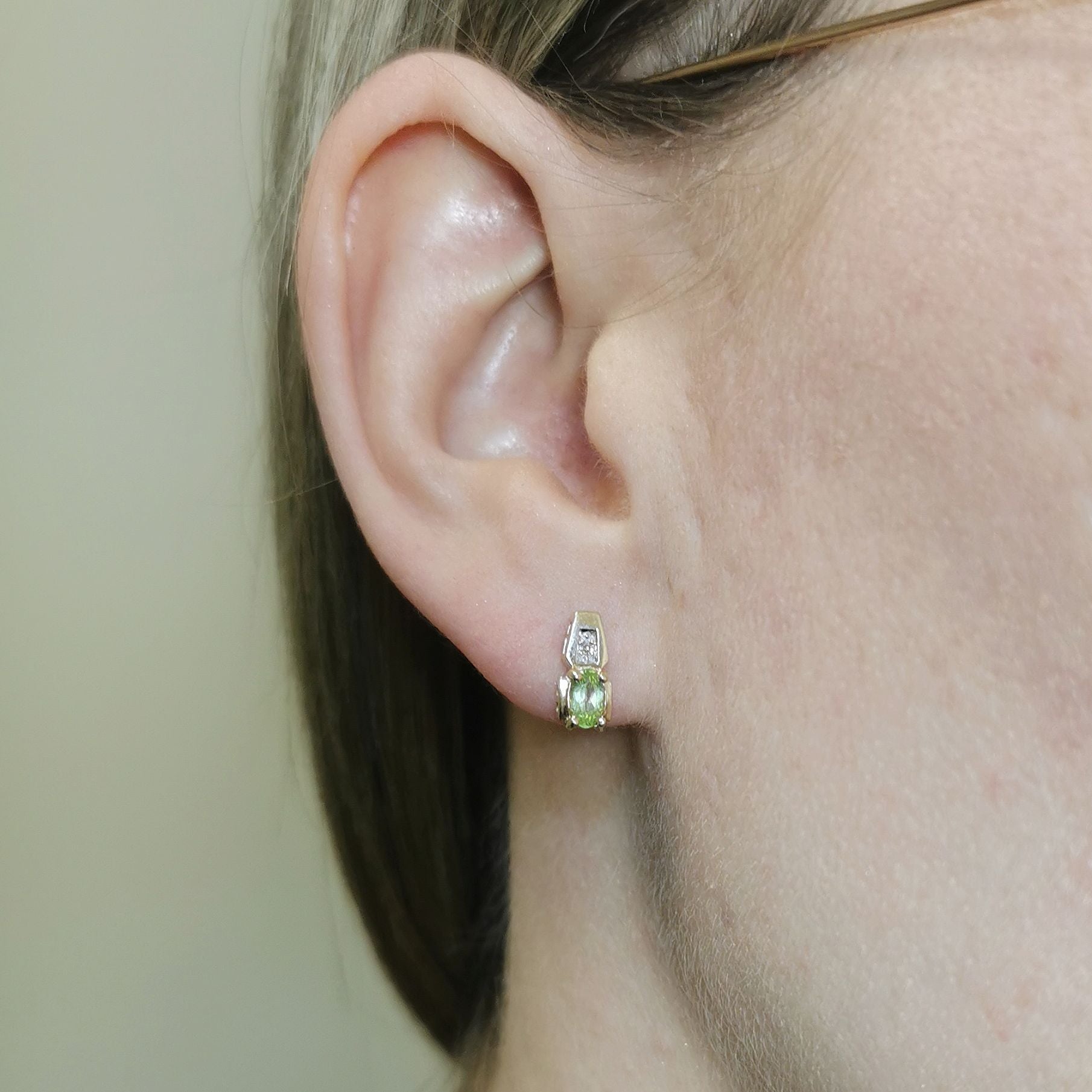 Peridot & Diamond Stud Earrings | 0.42ctw, 0.01ctw |