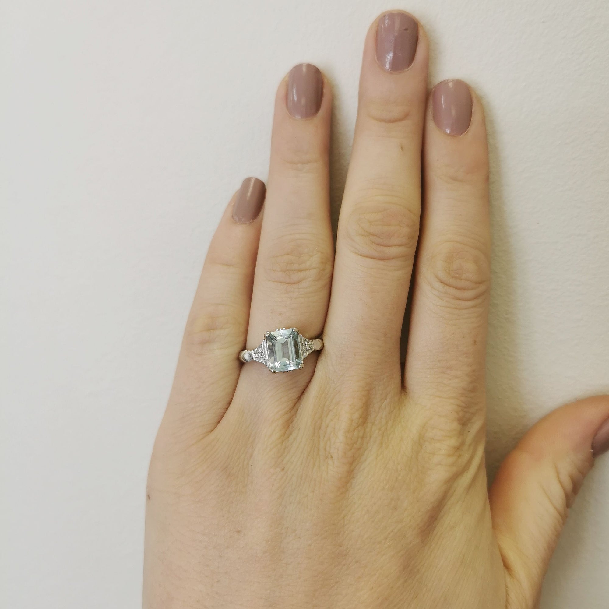 Art Deco Inspired Aquamarine & Diamond Ring | 2.40ct, 0.02ctw | SZ 6.75 |
